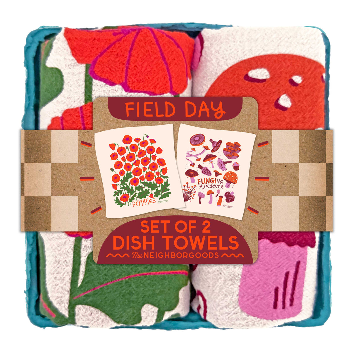 FIELD DAY (Mushrooms, Poppies) - Tea Towel Set of 2