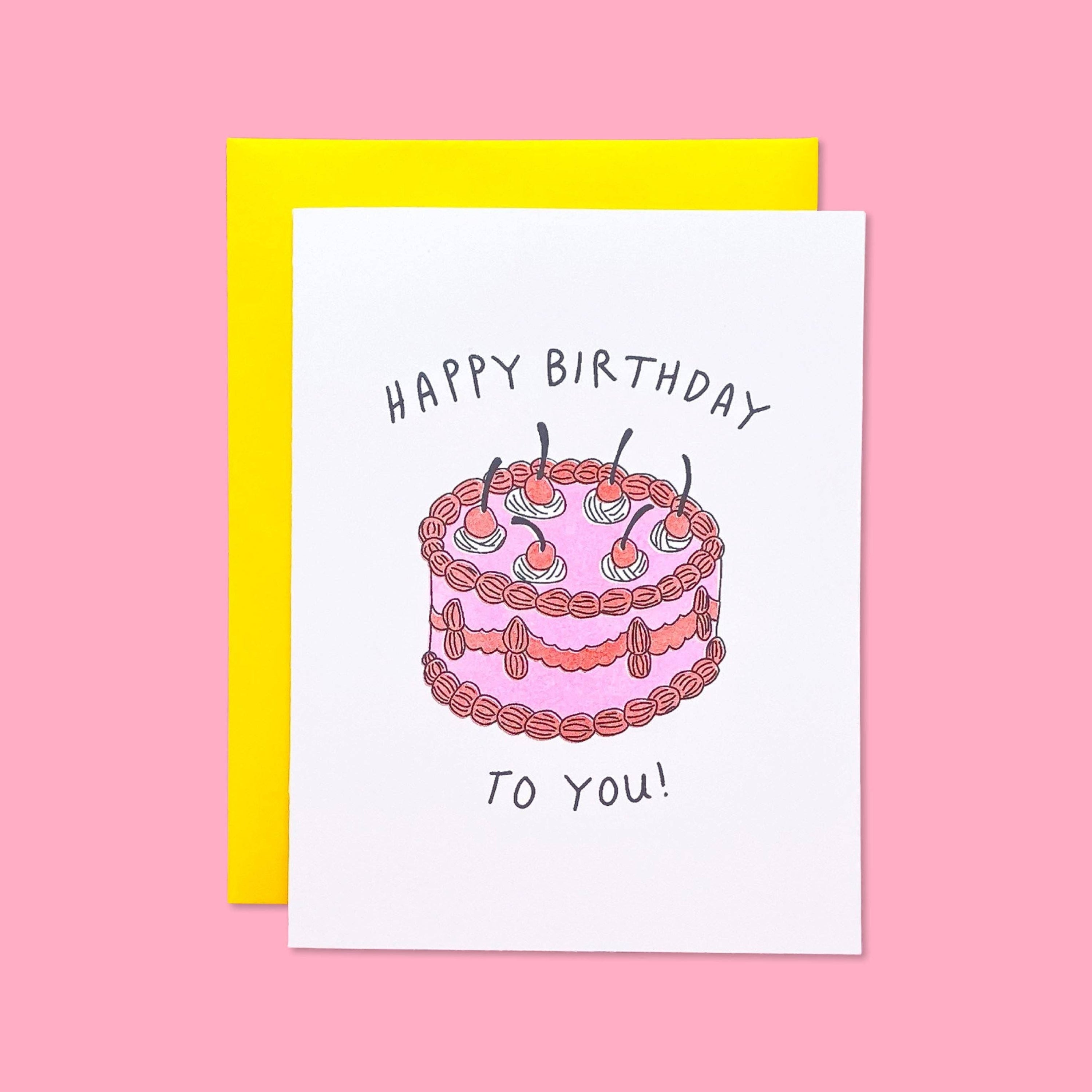 Pink Birthday Cake Risograph Card