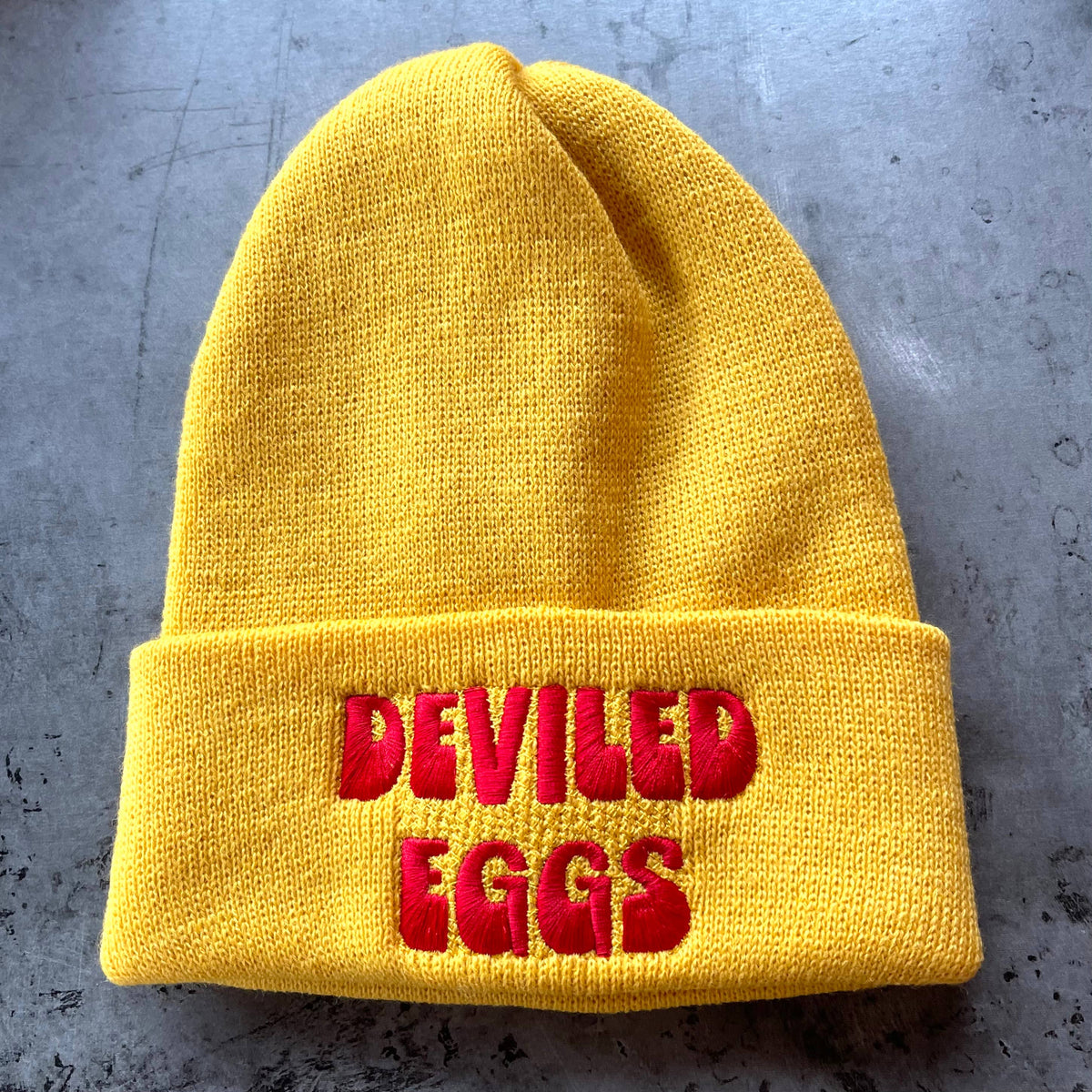 Pre order Deviled Eggs knit beanie Winter hat Made in America usa