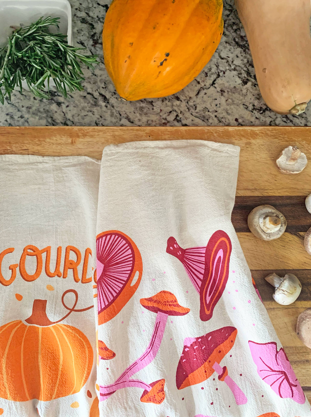 FALL FEAST (Mushroom, Gourd / Pumpkin) - Tea Towel Set of 2