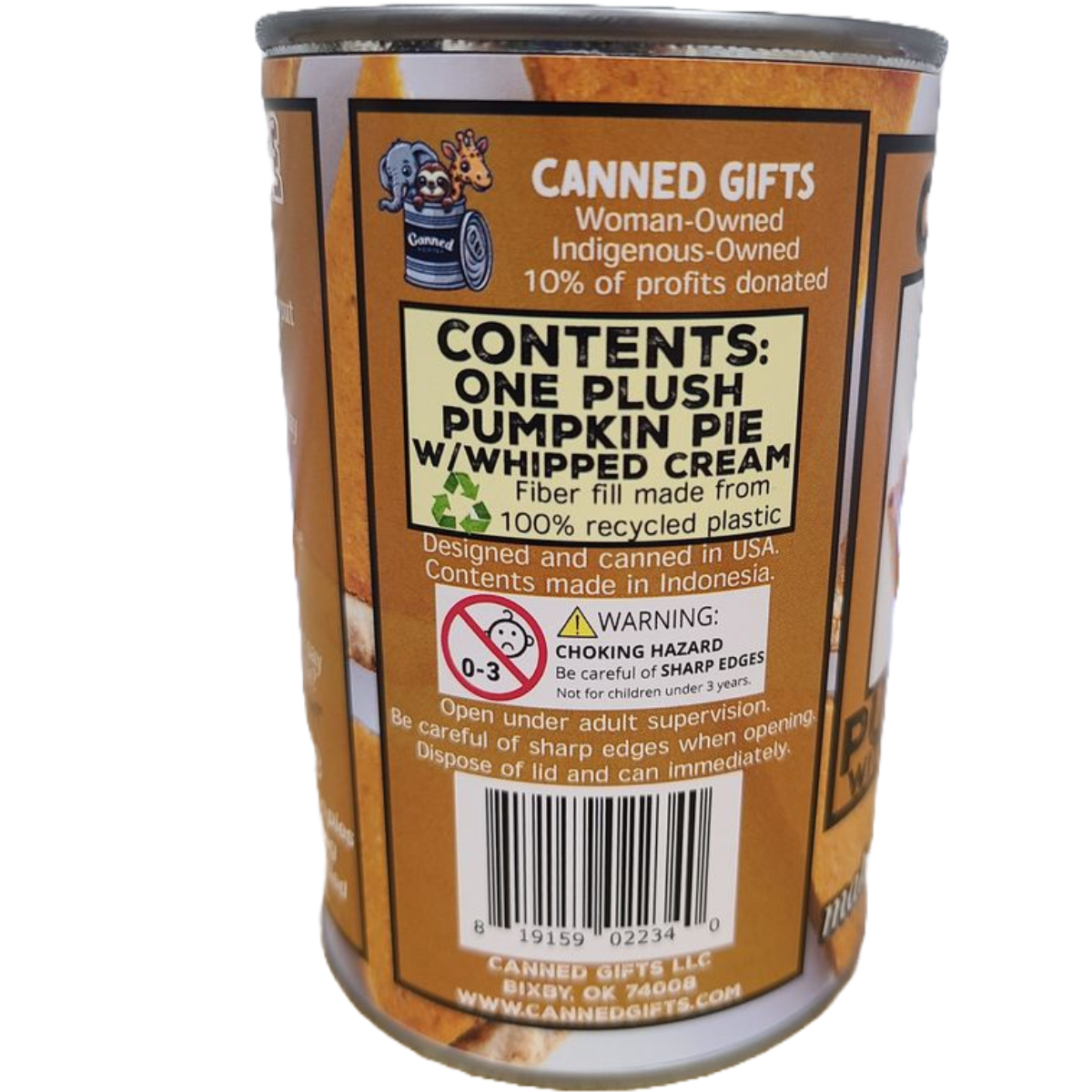 Canned Pumpkin Pie with Whipped Cream - Fall Plush Gift