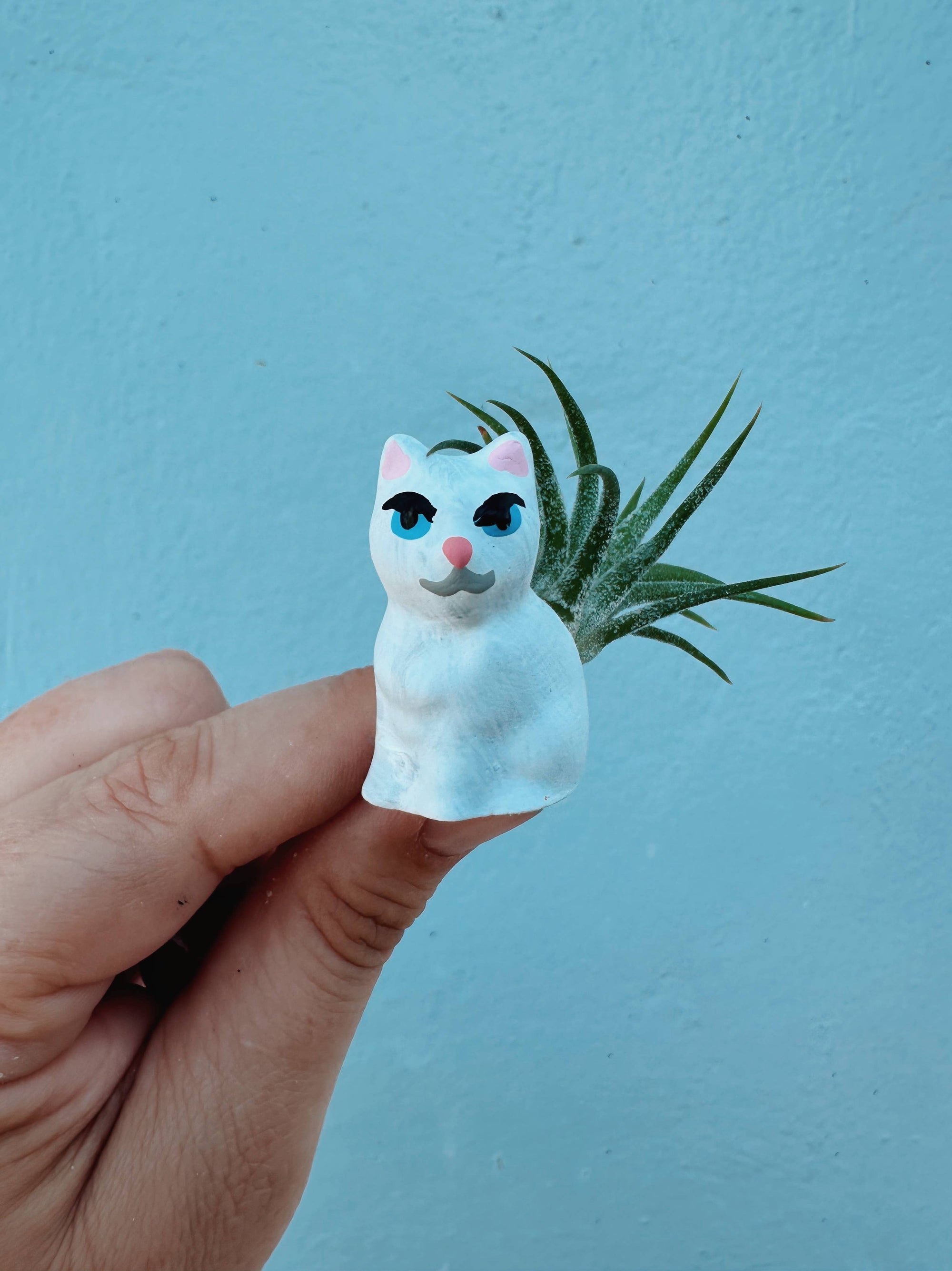White Curio Cat Mini Planter with Air Plant