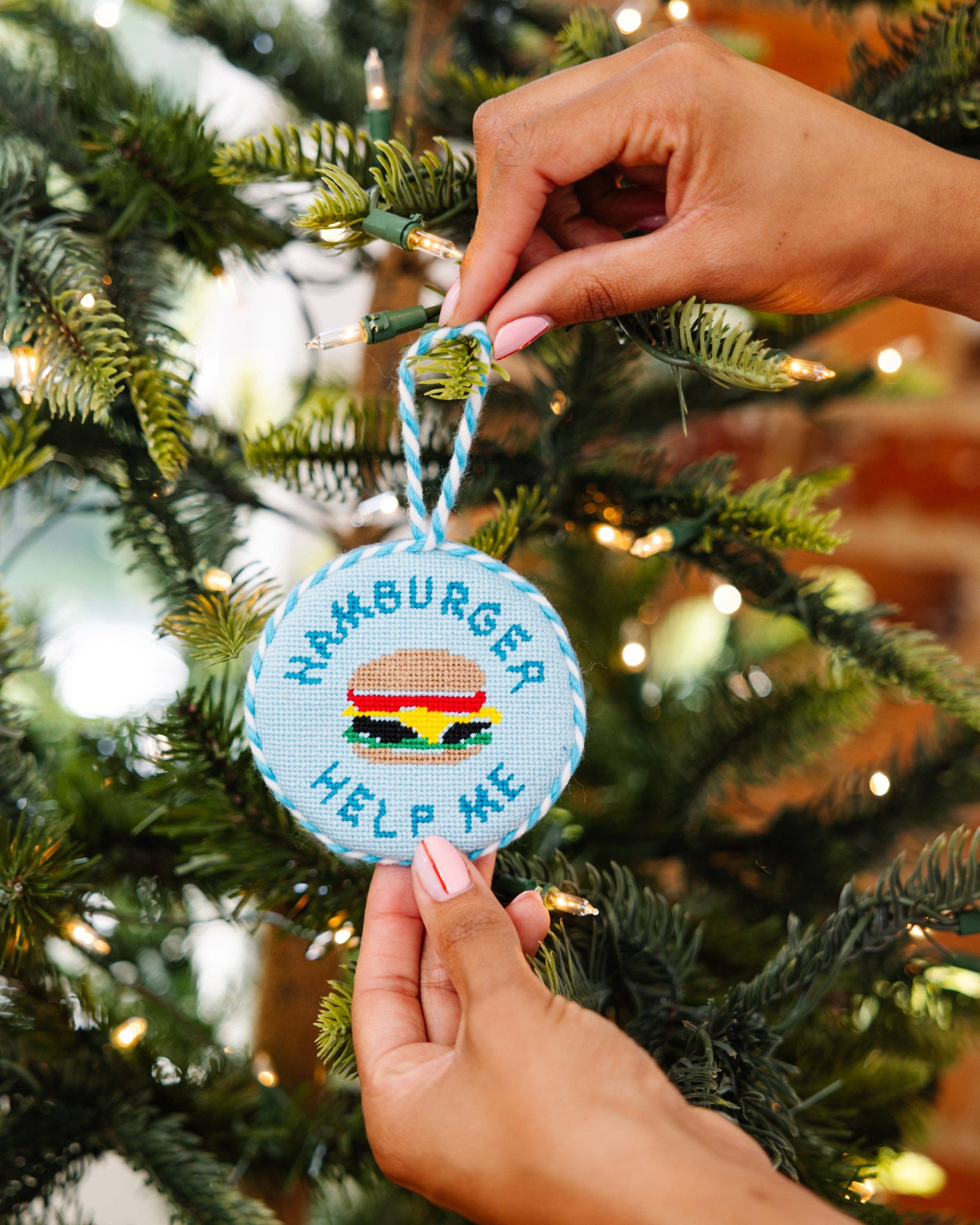 Needlepoint Ornament - Hamburger Help Me