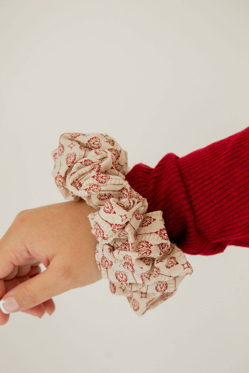 Jumbo Vintage Red Ornament Scrunchie