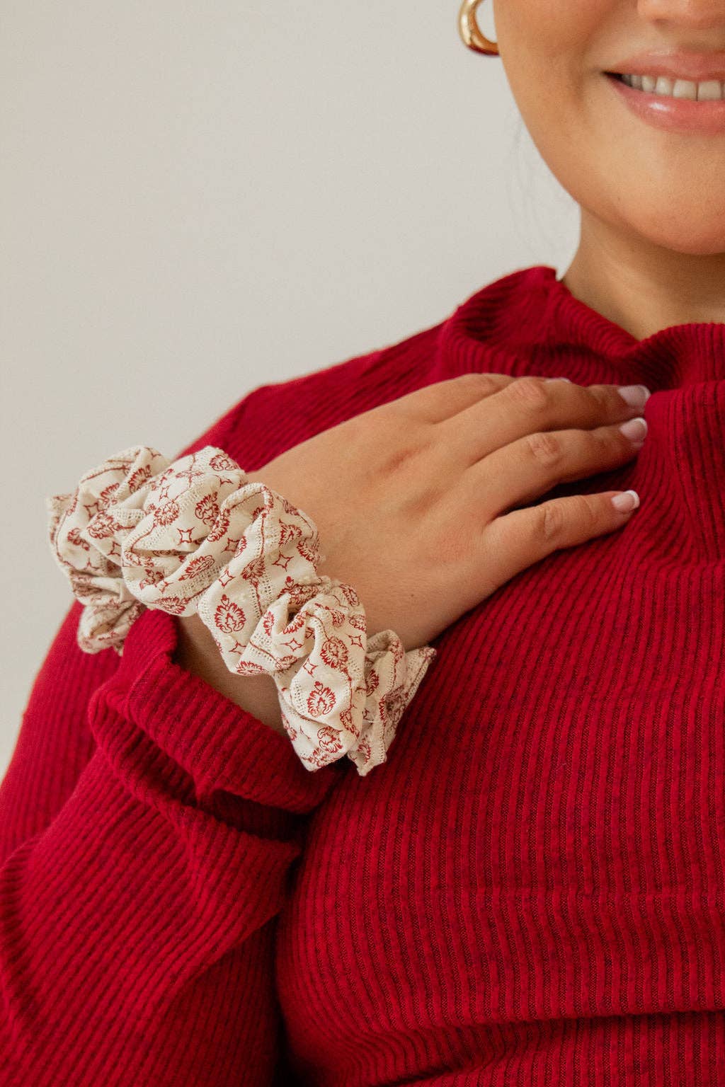 Jumbo Vintage Red Ornament Scrunchie