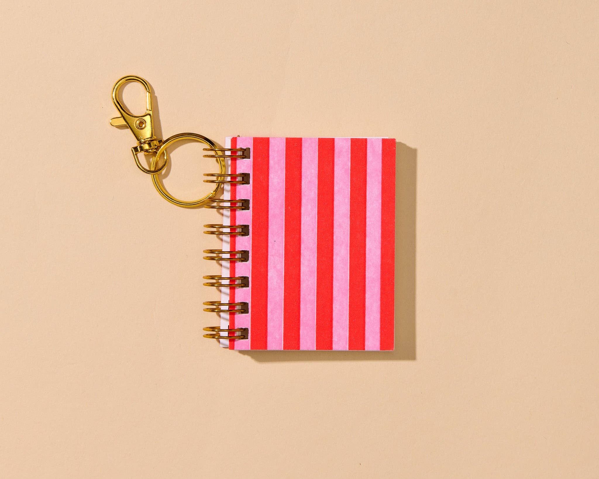 Letterpress Mini Notebook Bag Charm—Red Pink Cabana Stripe