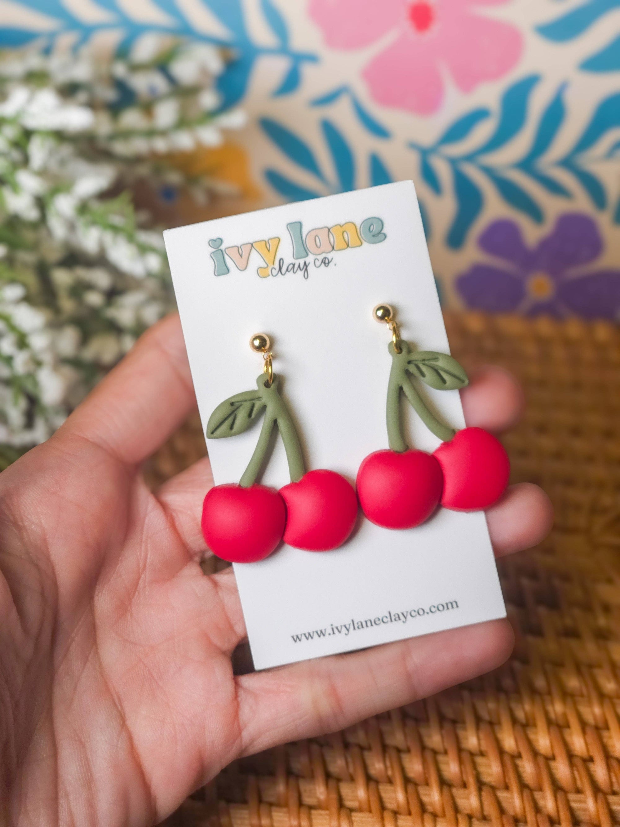 Cherry Earrings | Fruit | Polymer Clay Dangle Earrings