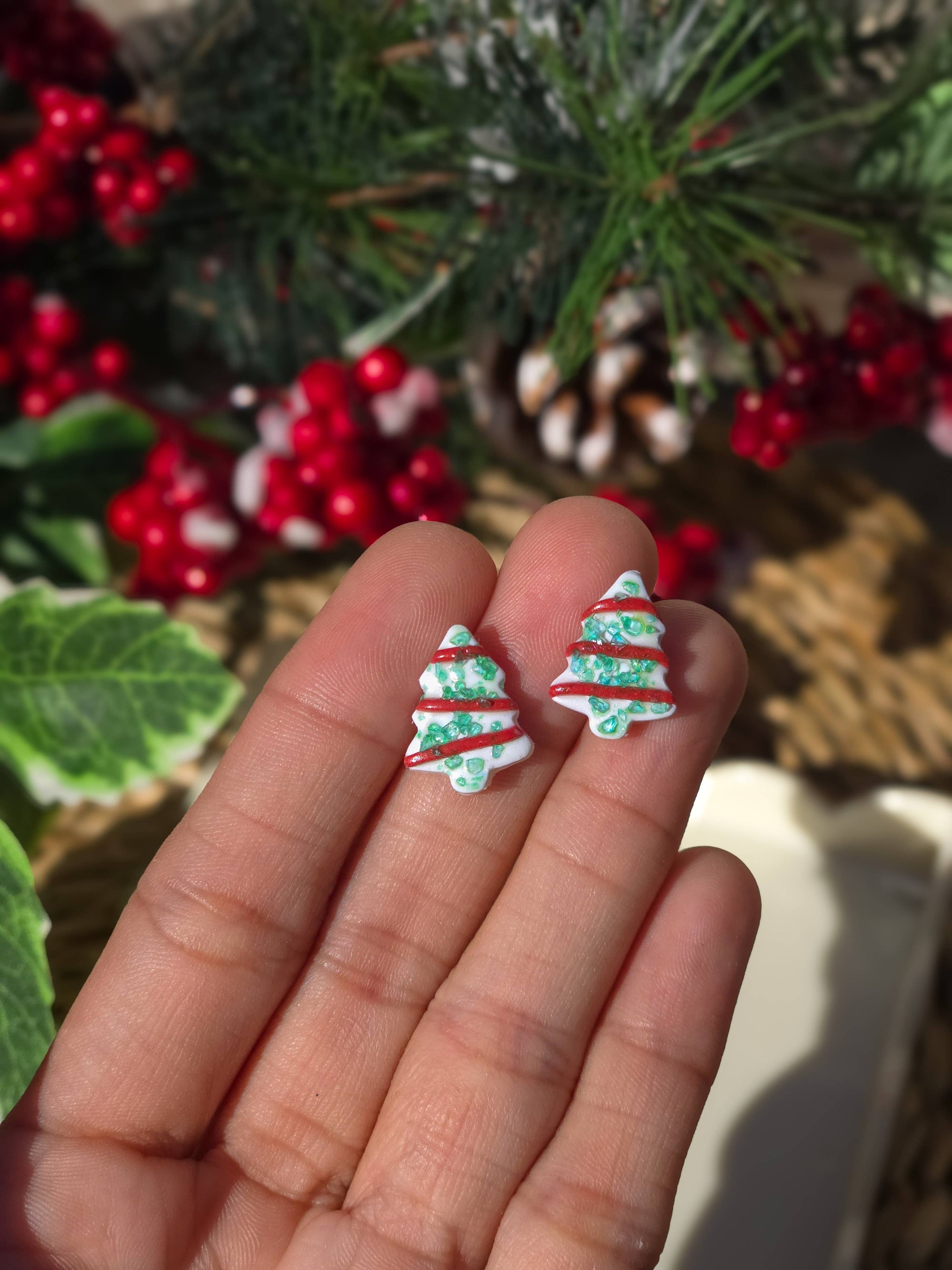 Striped Christmas Trees | Polymer Clay Stud Earrings
