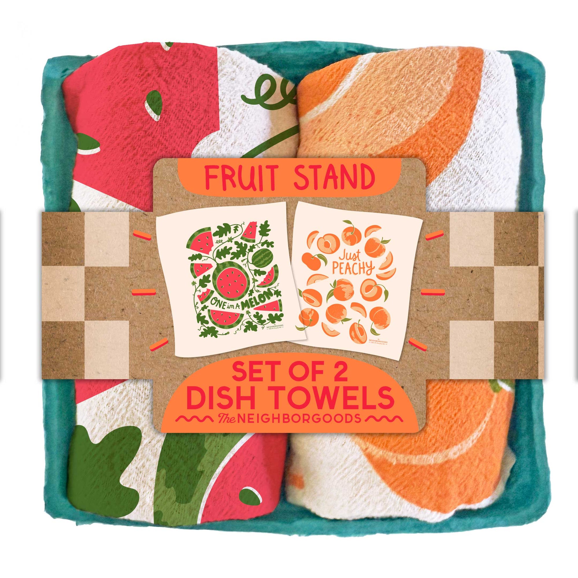 FRUIT STAND (Watermelon, Peach) - Tea Towel Set of 2