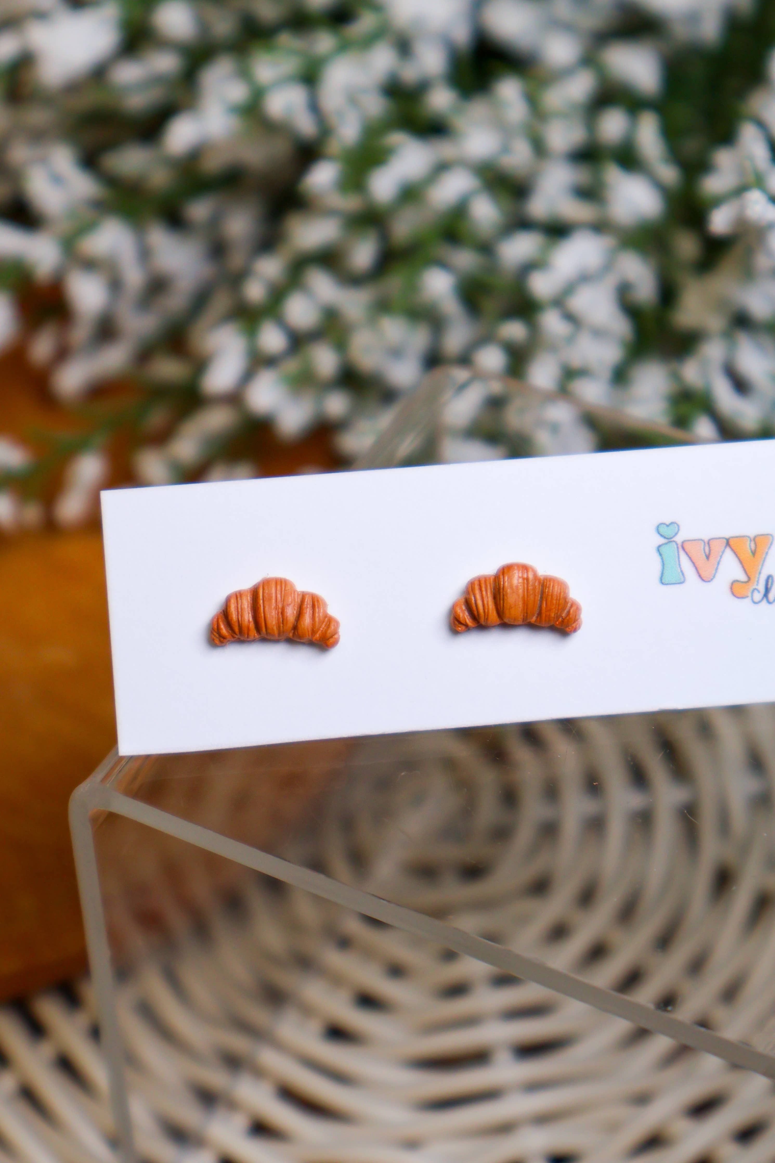 Croissant Stud Earrings | Bakery | Mini Food | Polymer Clay