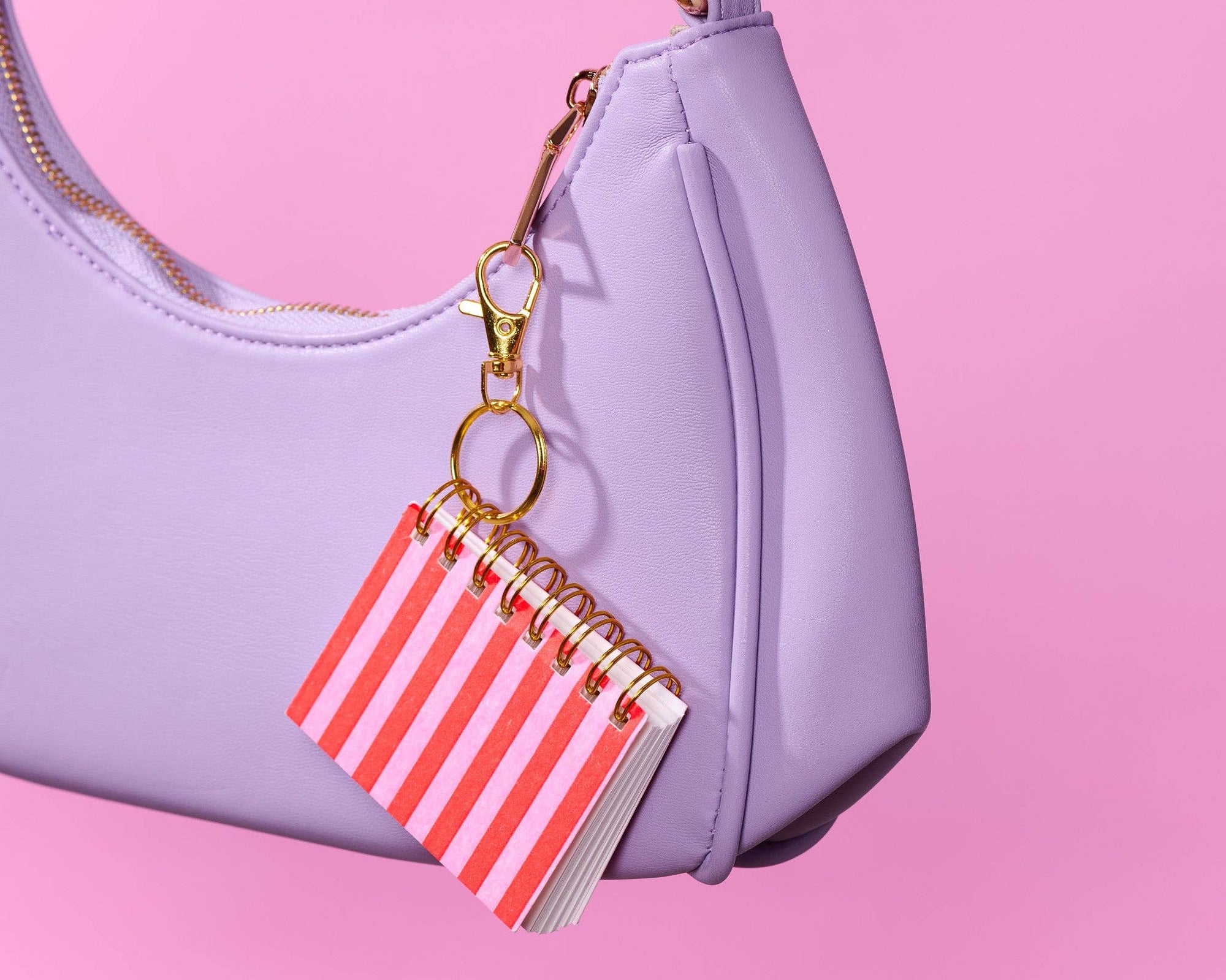 Letterpress Mini Notebook Bag Charm—Red Pink Cabana Stripe
