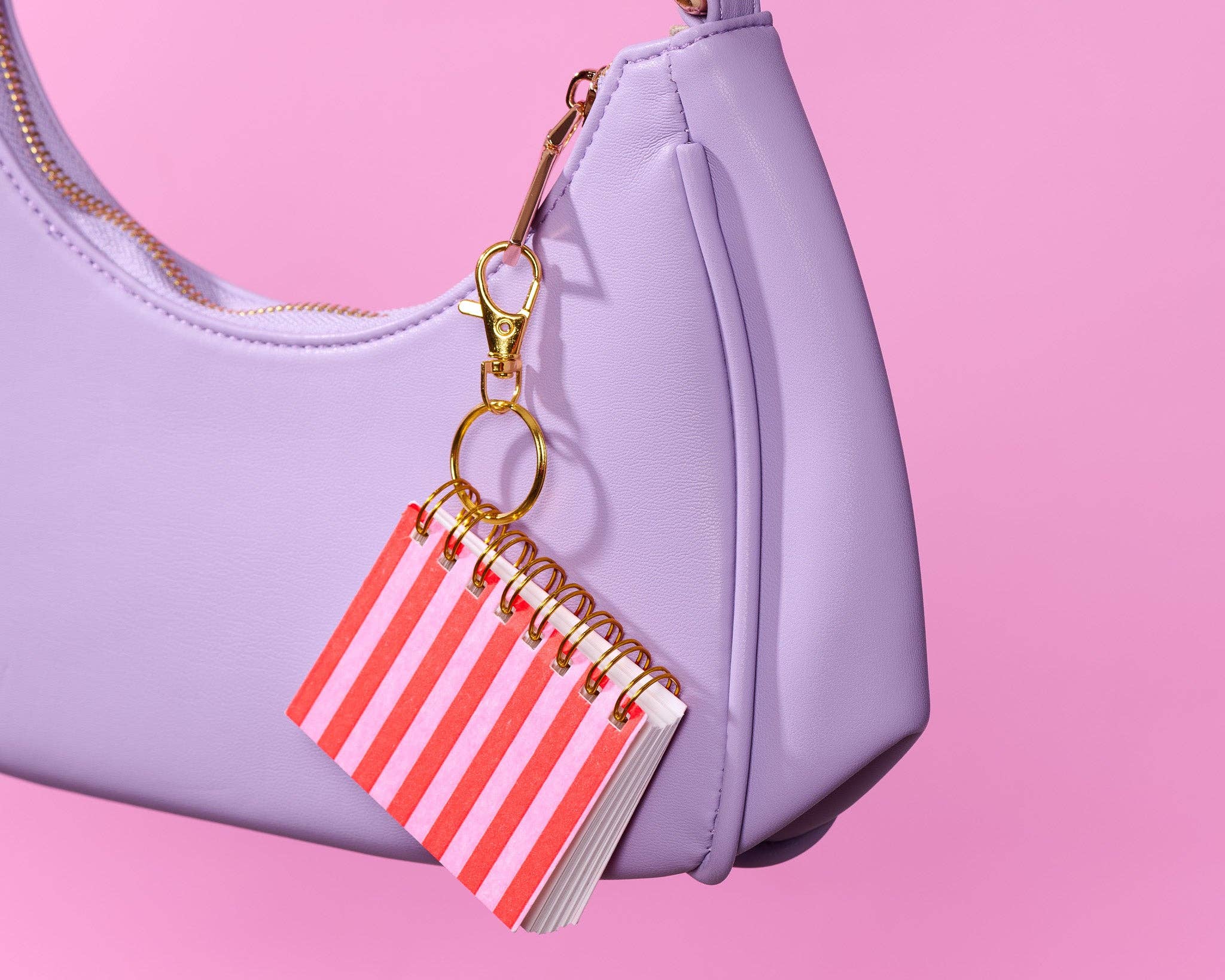 Letterpress Mini Notebook Bag Charm—Red Pink Cabana Stripe