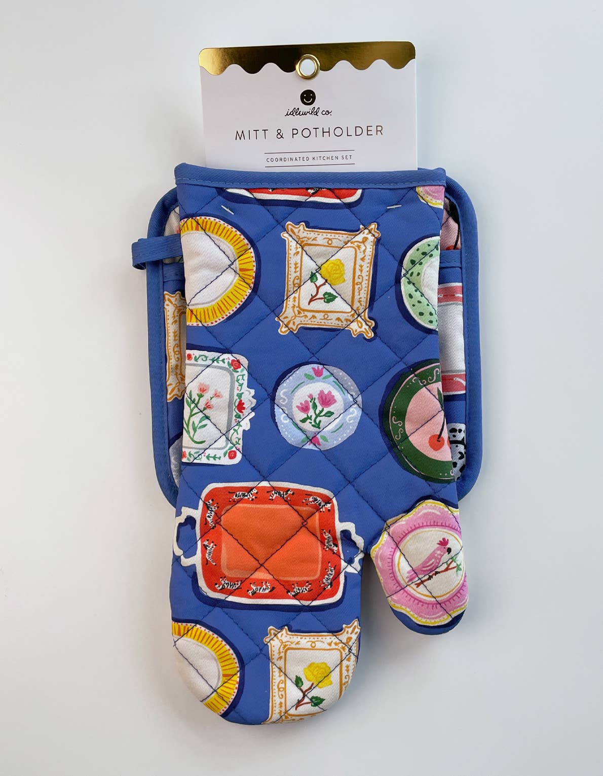 Dinner Plates Cotton Oven Mitt + Pot Holder Set