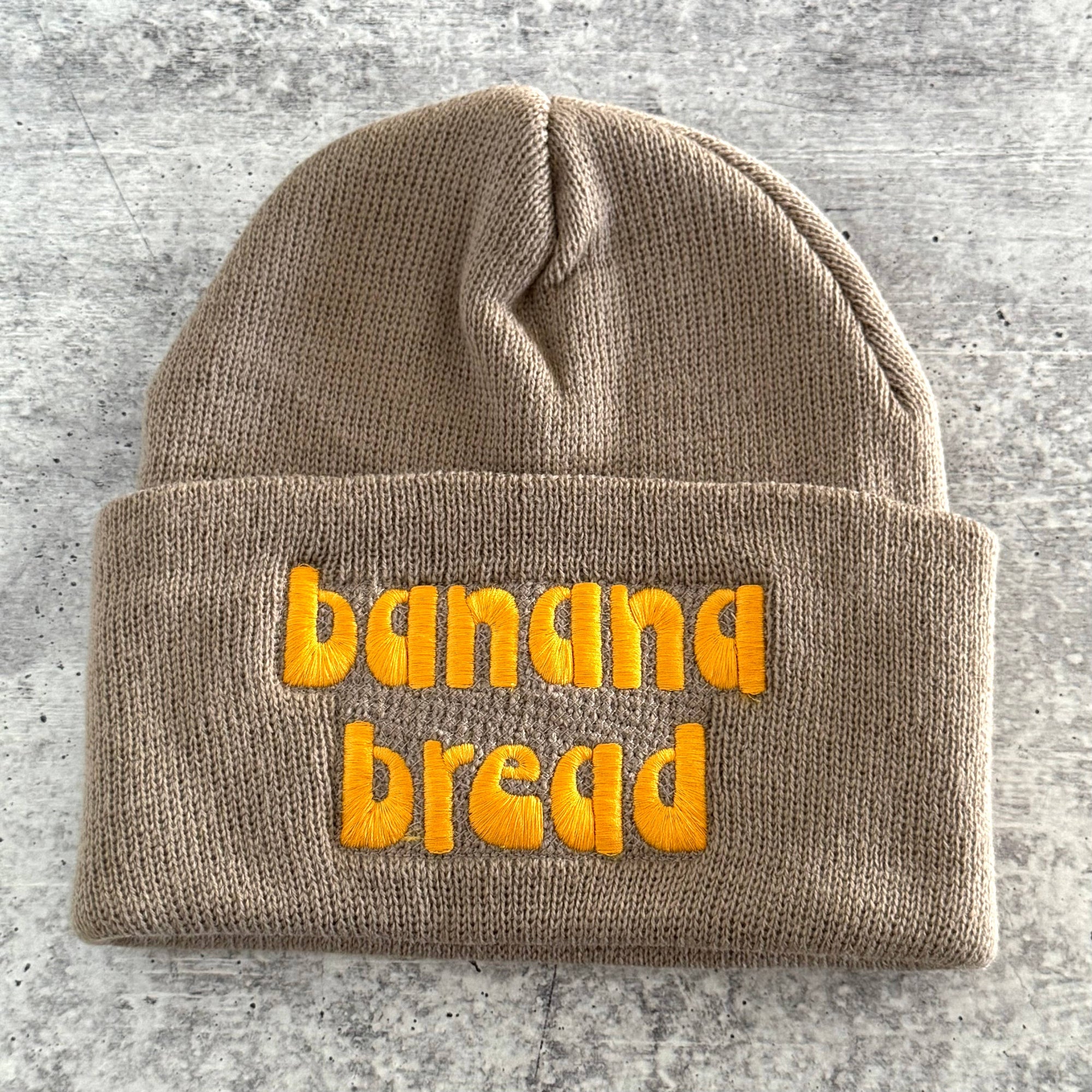 Banana Bread knit beanie hat Made in America foodie bakery 