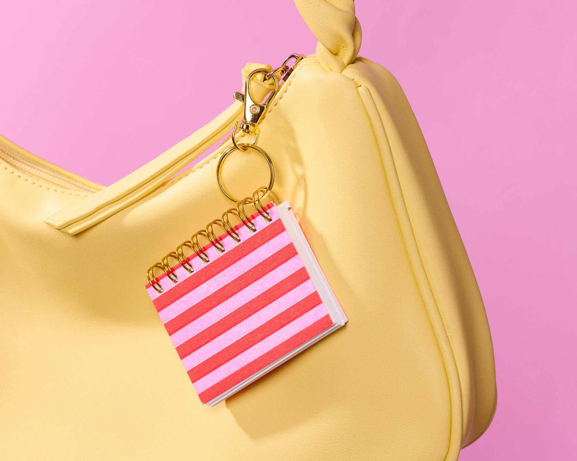 Letterpress Mini Notebook Bag Charm—Red Pink Cabana Stripe