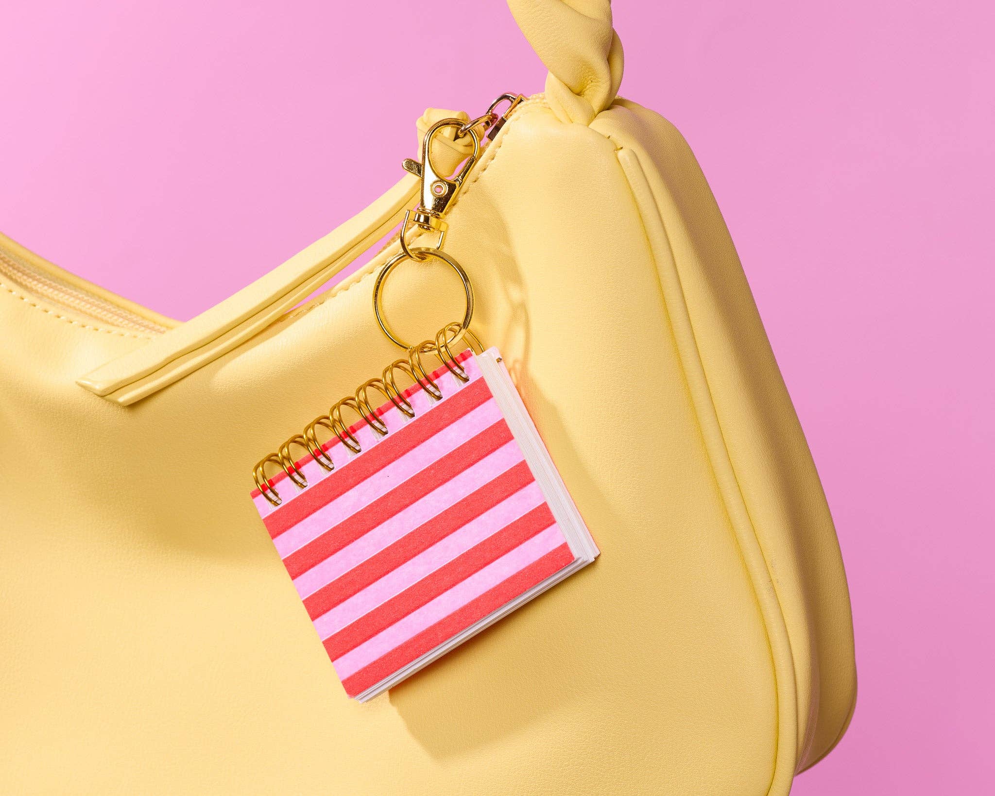 Letterpress Mini Notebook Bag Charm—Red Pink Cabana Stripe