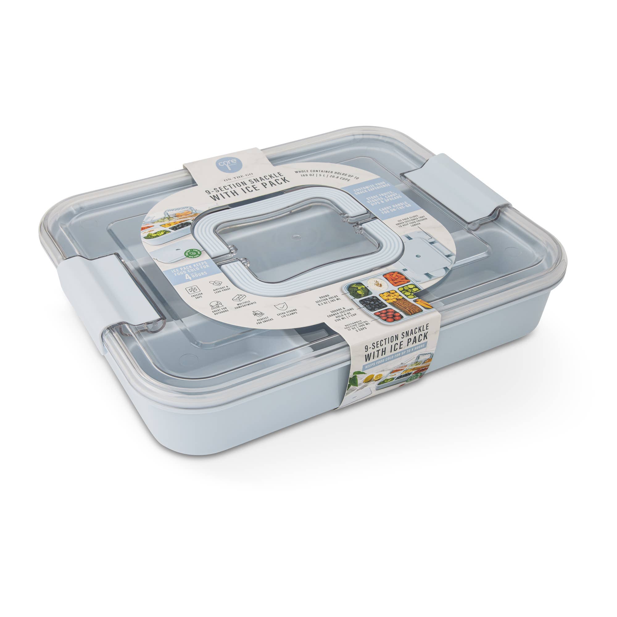 9 Section Snackle w/ Ice Pack & Handle Clip Lid - Cloudy Sky