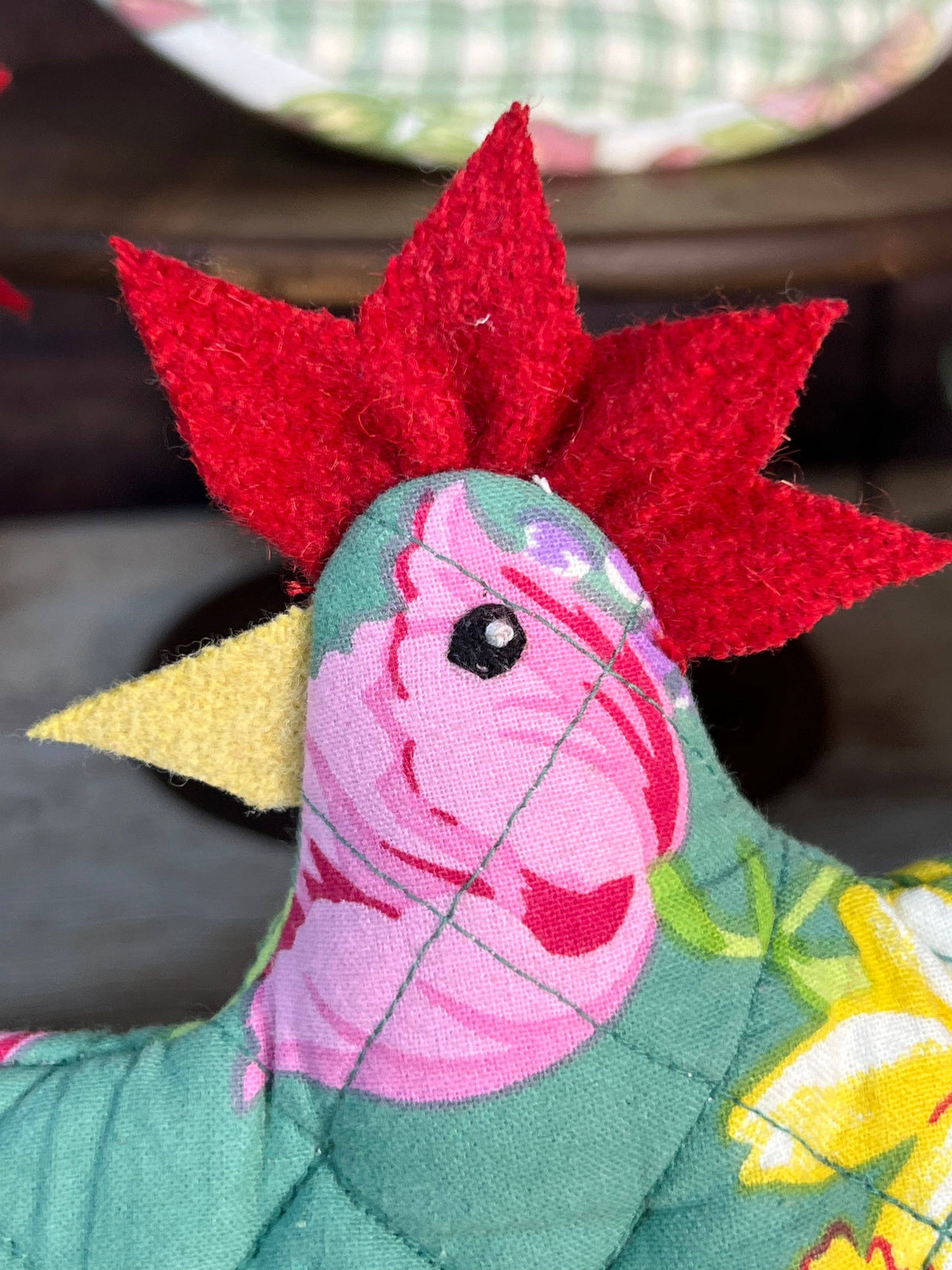 Happy Hen Potholder in Green Floral