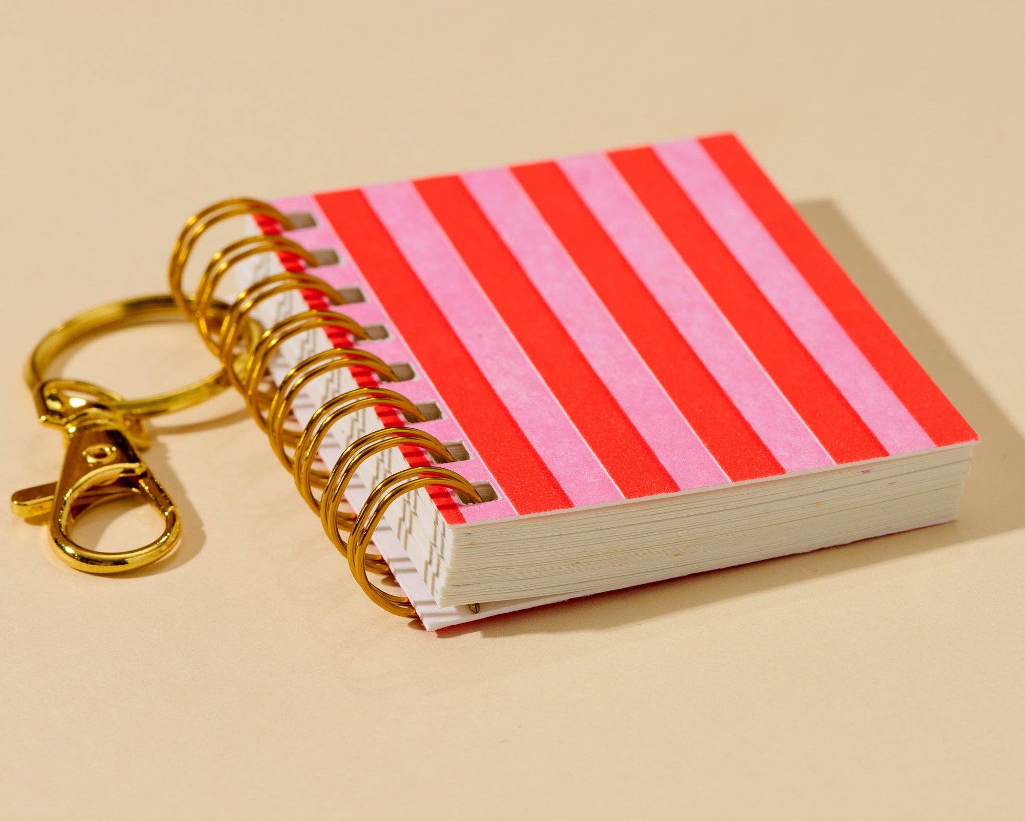 Letterpress Mini Notebook Bag Charm—Red Pink Cabana Stripe