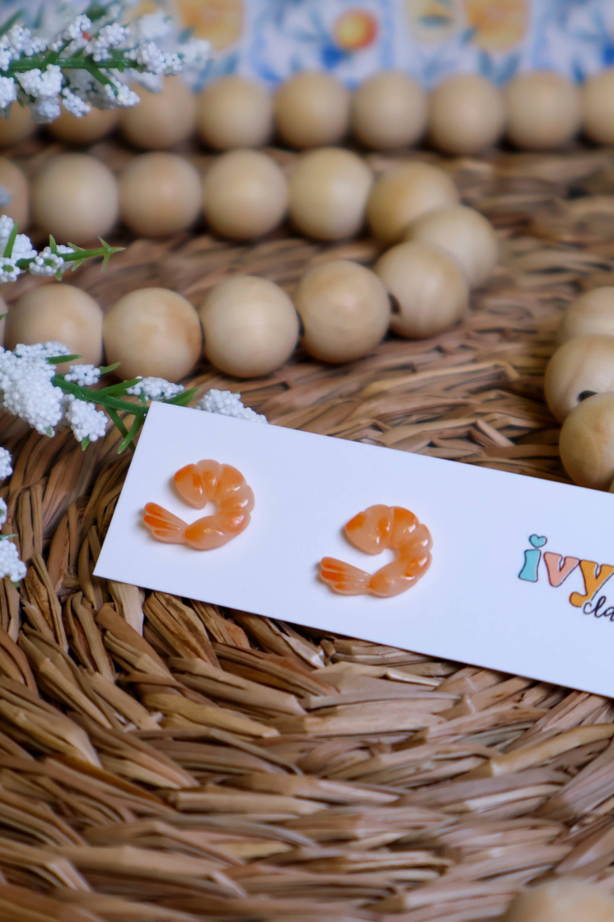 Realistic Shrimp Studs | Mini Food | Polymer Clay Earrings