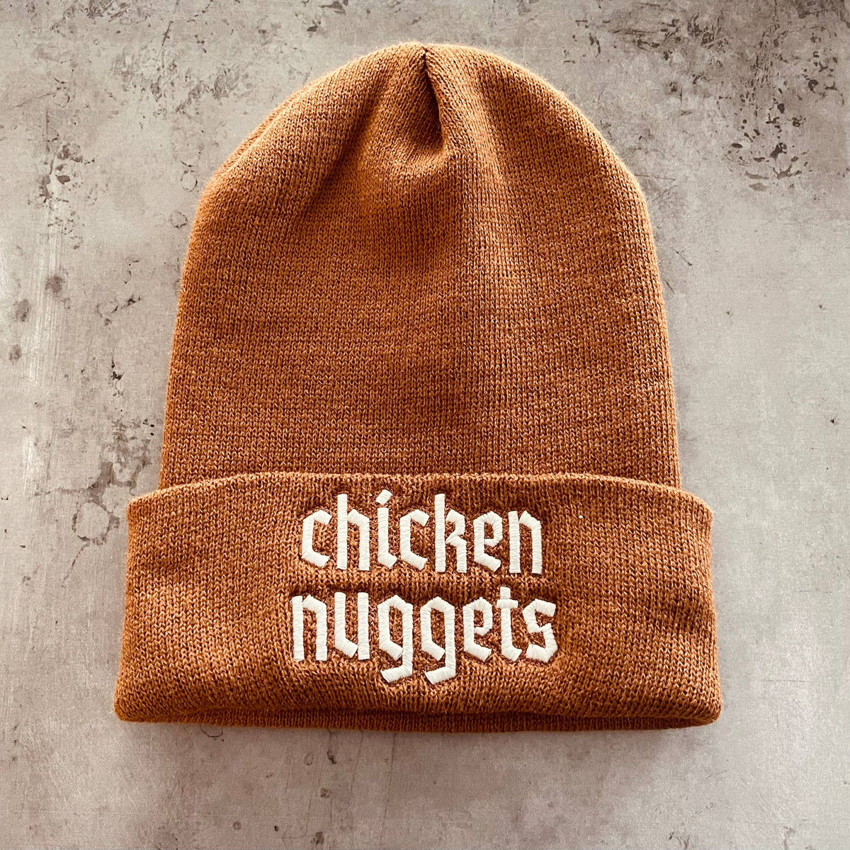 Chicken nuggets knit beanie hat Made in America foodie