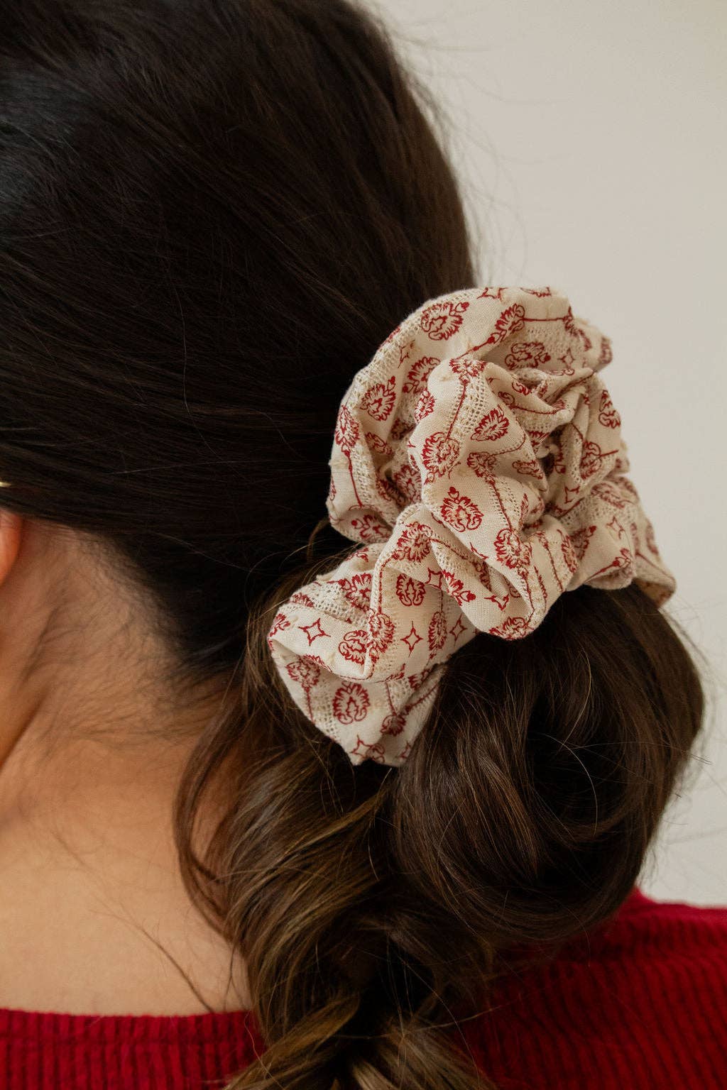 Jumbo Vintage Red Ornament Scrunchie