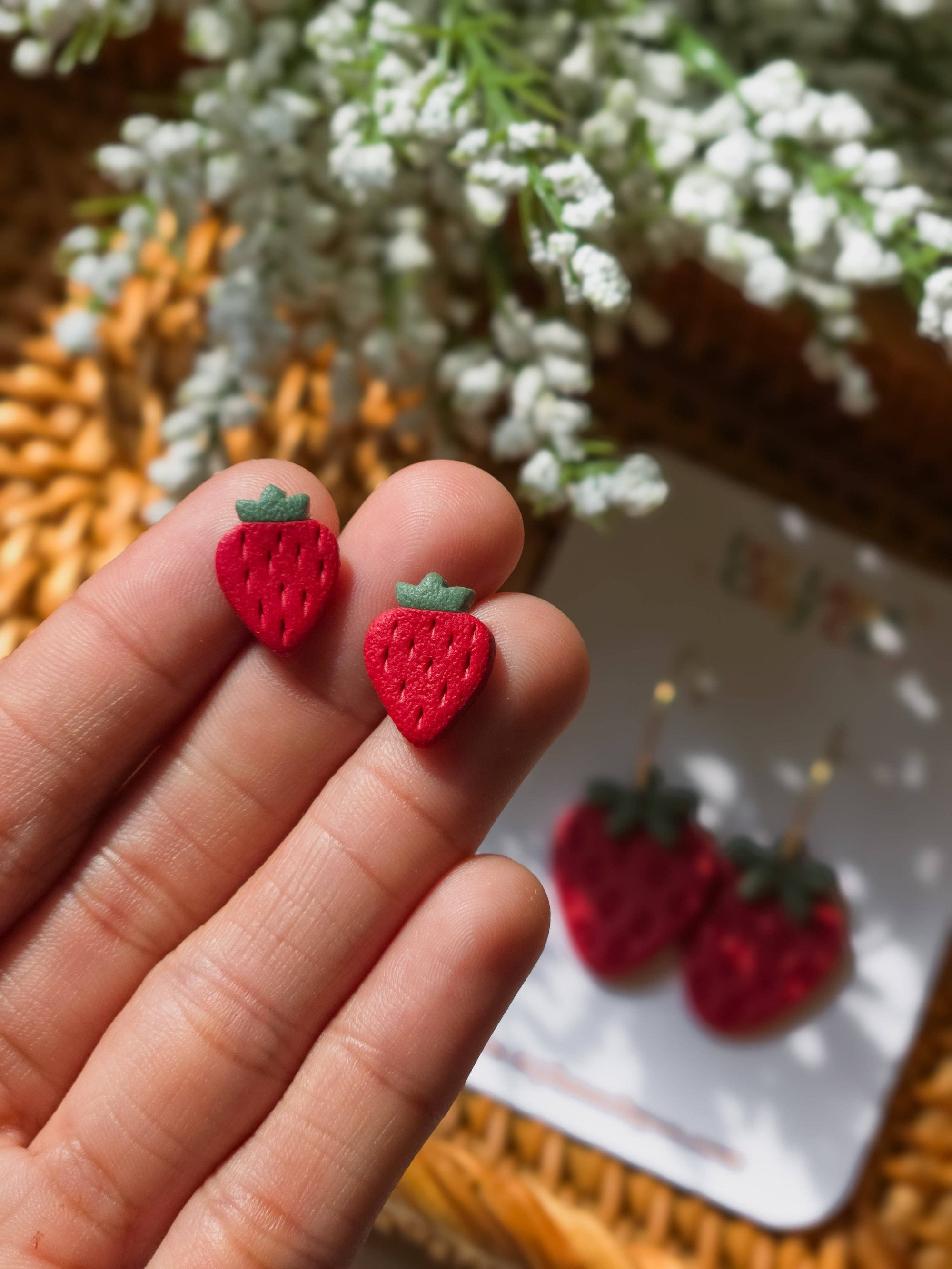 Strawberry Stud Earrings | Fruit | Polymer Clay Earrings