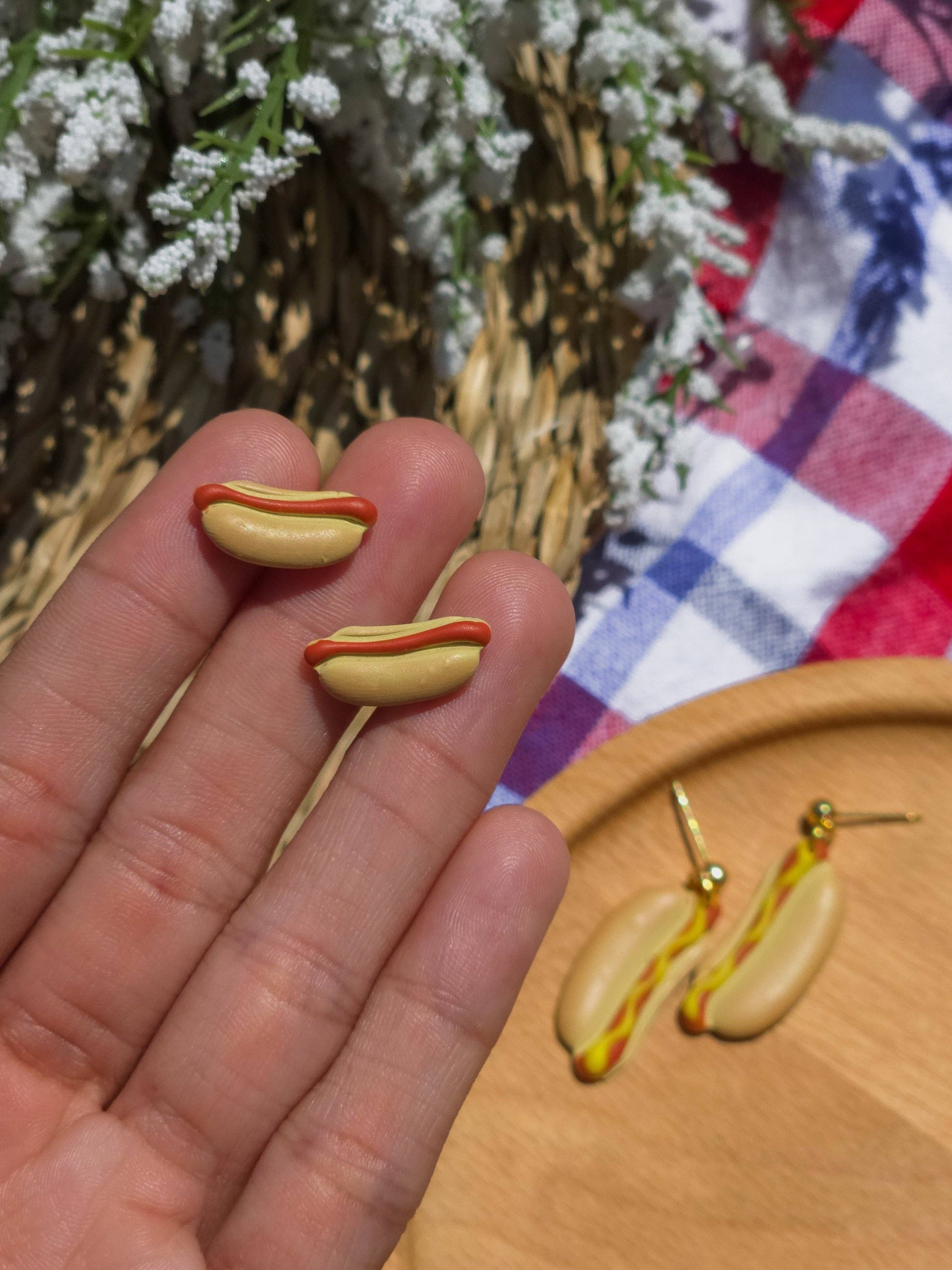 Hot Dogs | BBQ Cookout | Food | Polymer Clay Stud Earrings