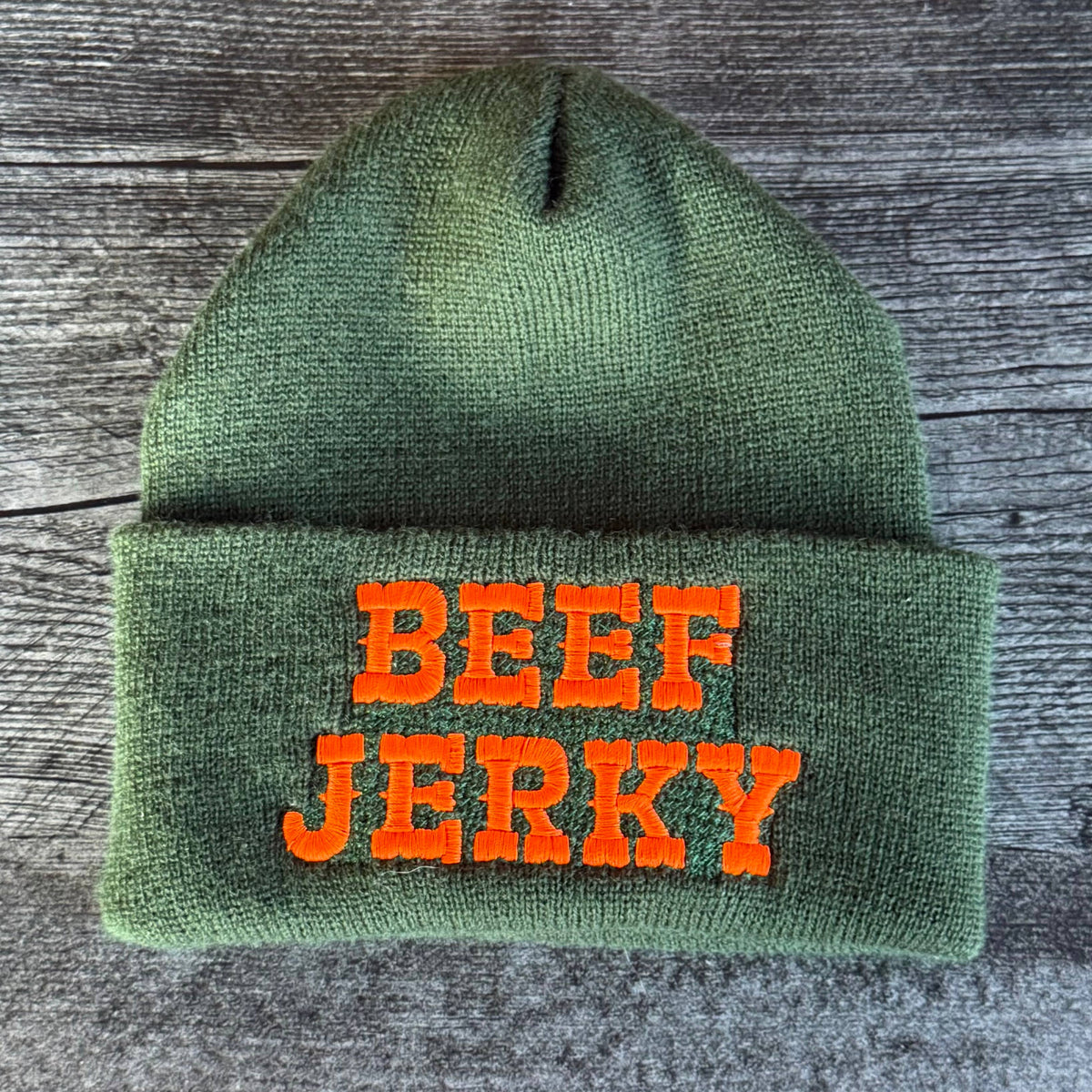 Beef Jerky knit beanie hat Made in America foodie 