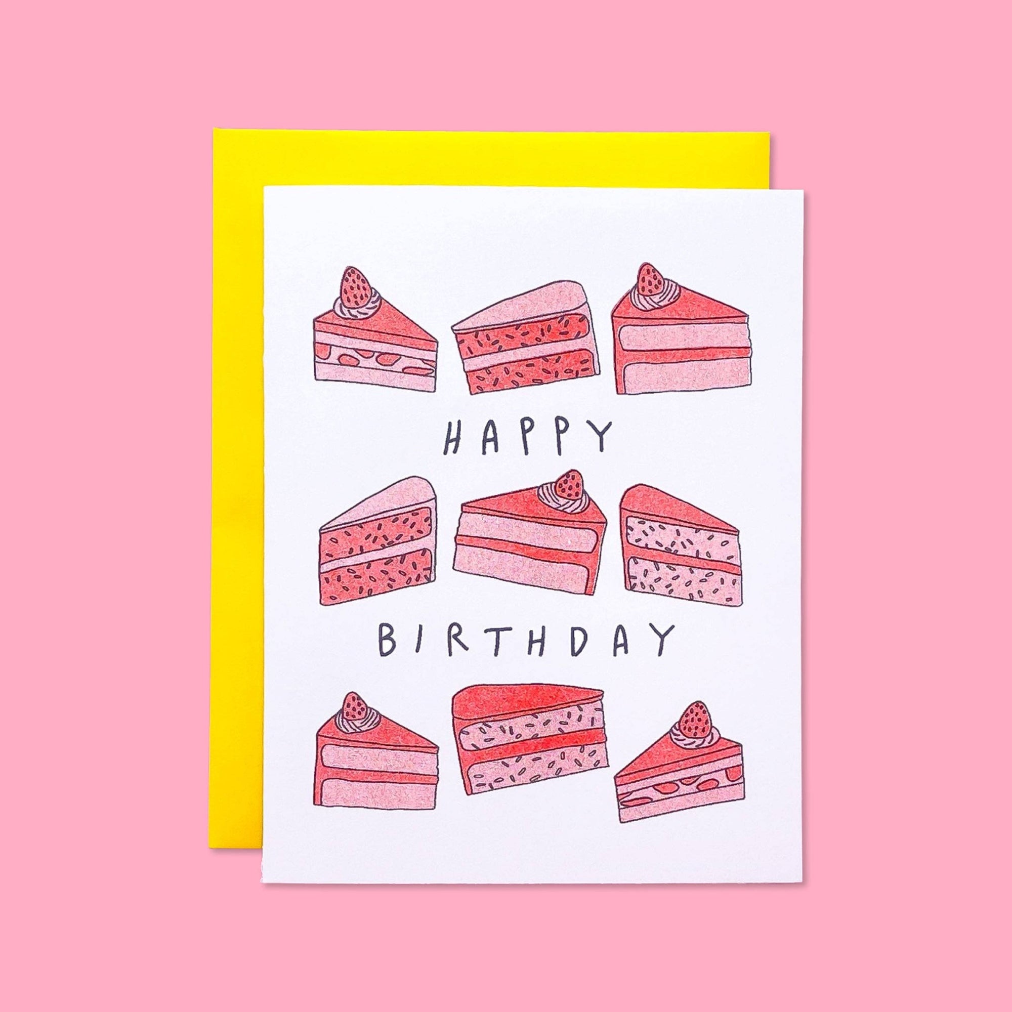 Birthday Cake Slices Risograph Card