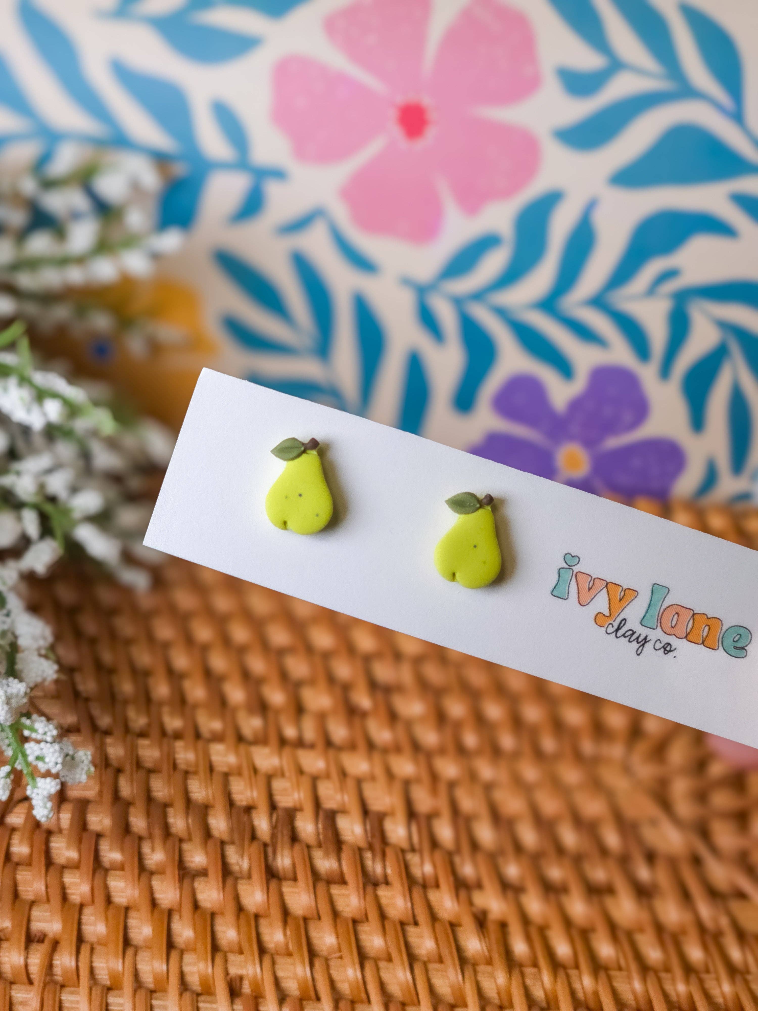 Pear Stud Earrings | Fruit | Polymer Clay Earrings