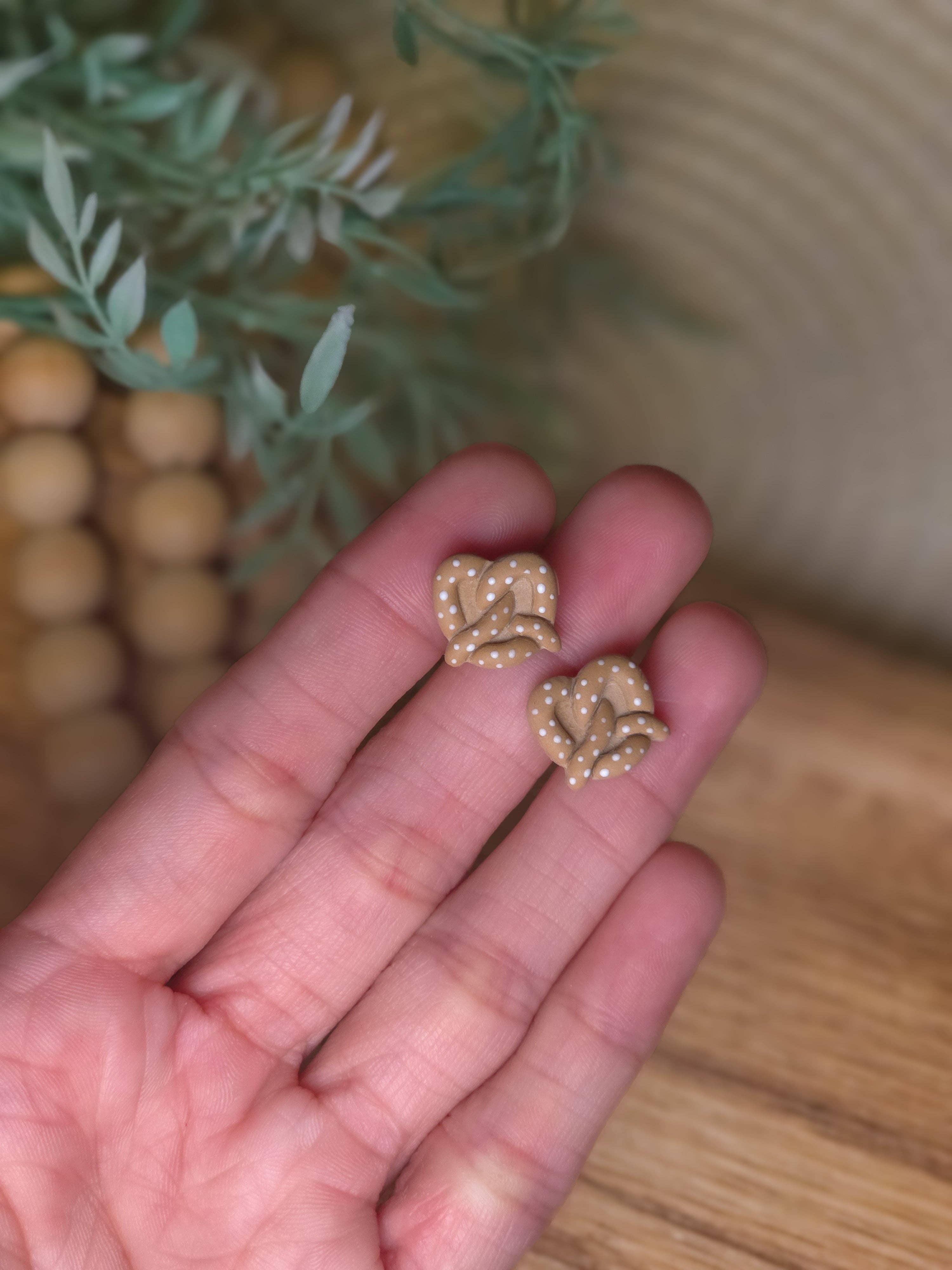 Salted Pretzel Stud Earrings | Mini Food | Polymer Clay