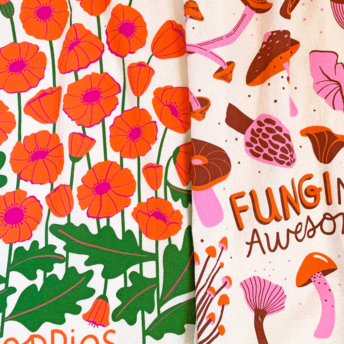 FIELD DAY (Mushrooms, Poppies) - Tea Towel Set of 2