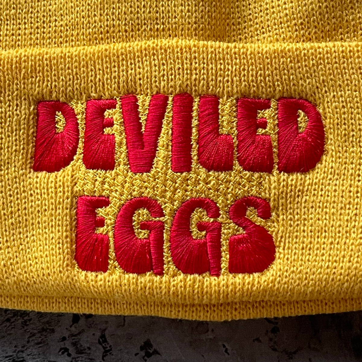 Pre order Deviled Eggs knit beanie Winter hat Made in America usa
