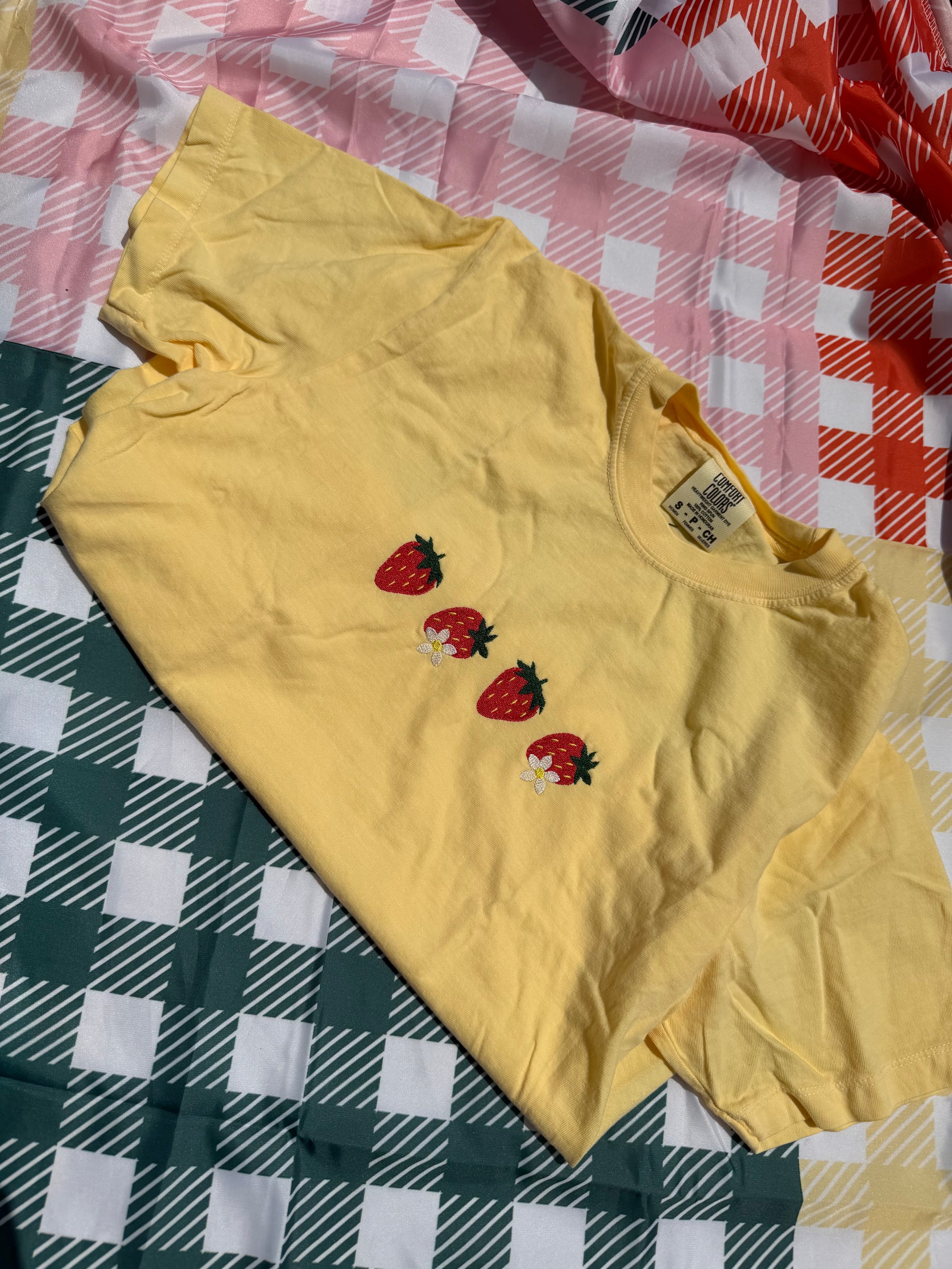 Embroidered Strawberry Tshirt, Spring Floral Strawberry