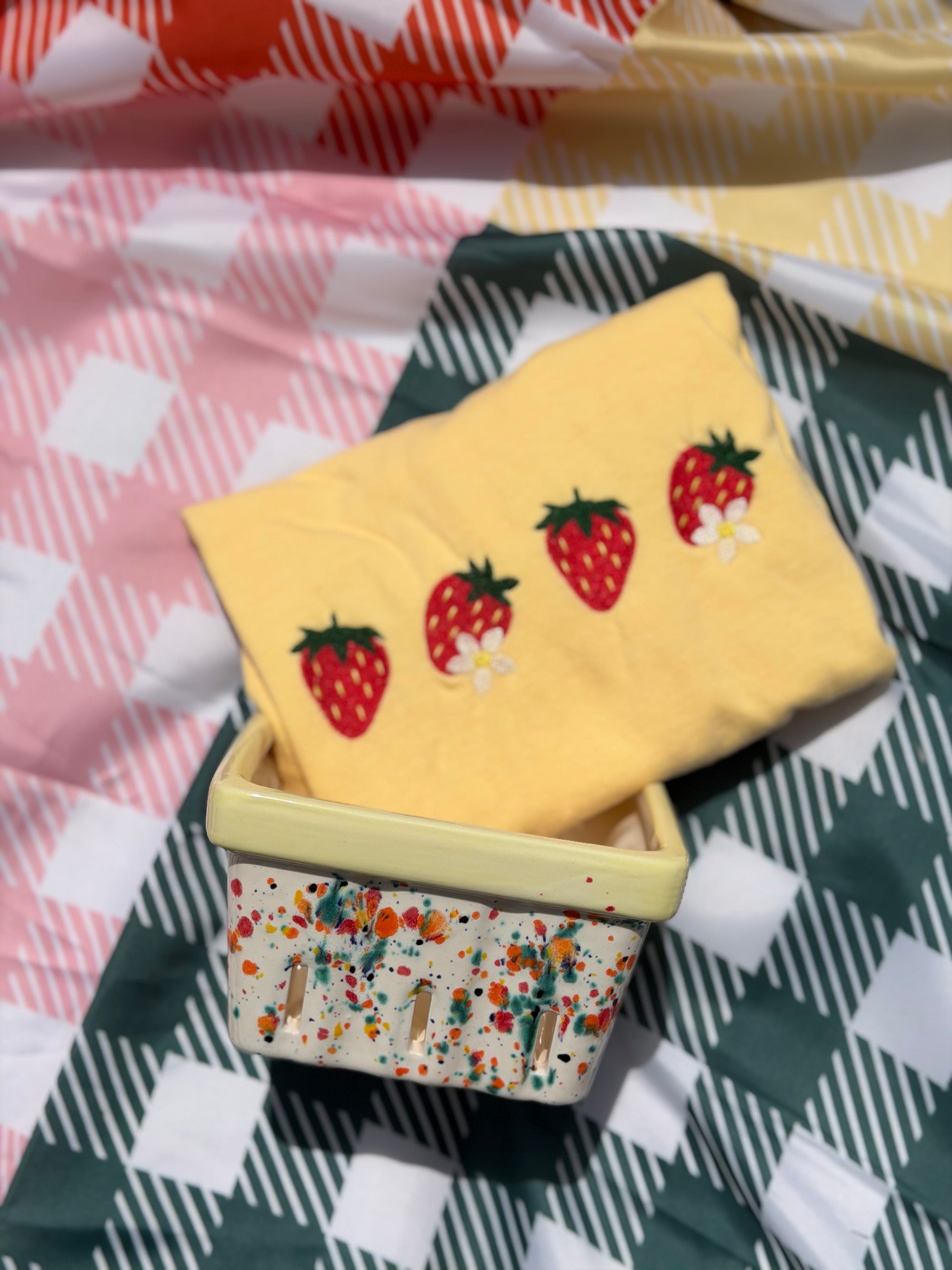 Embroidered Strawberry Tshirt, Spring Floral Strawberry