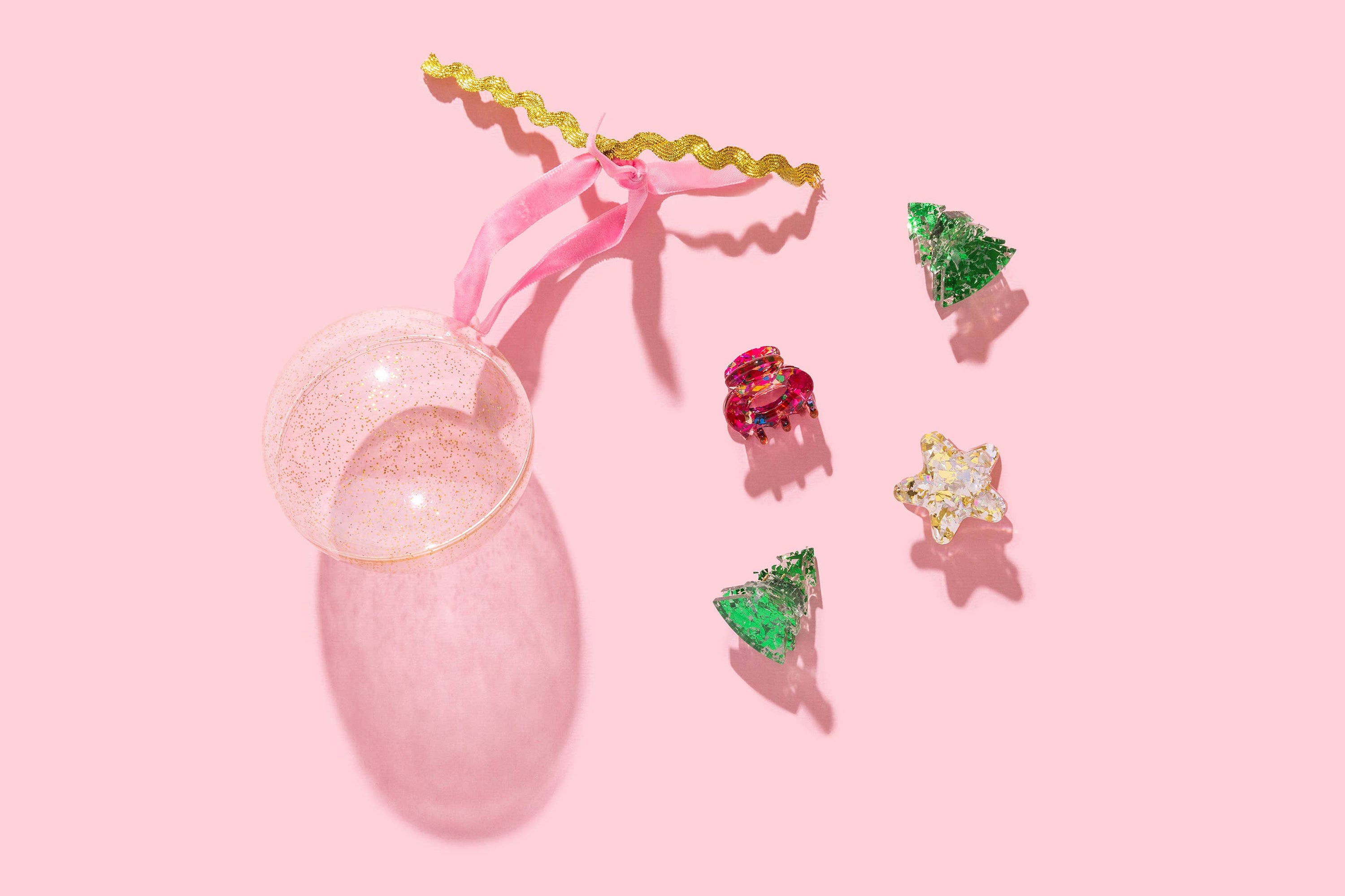 FOR FUN - Ornament w/4-Mini Claw Hair Clips-Christmas Themed