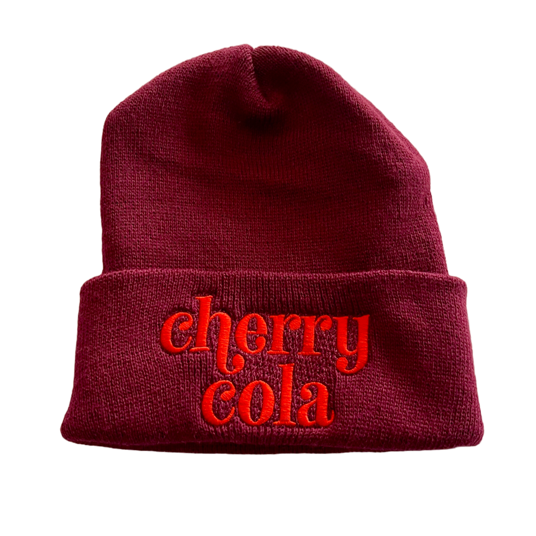 Cherry Cola knit beanie hat Made in America maroon red