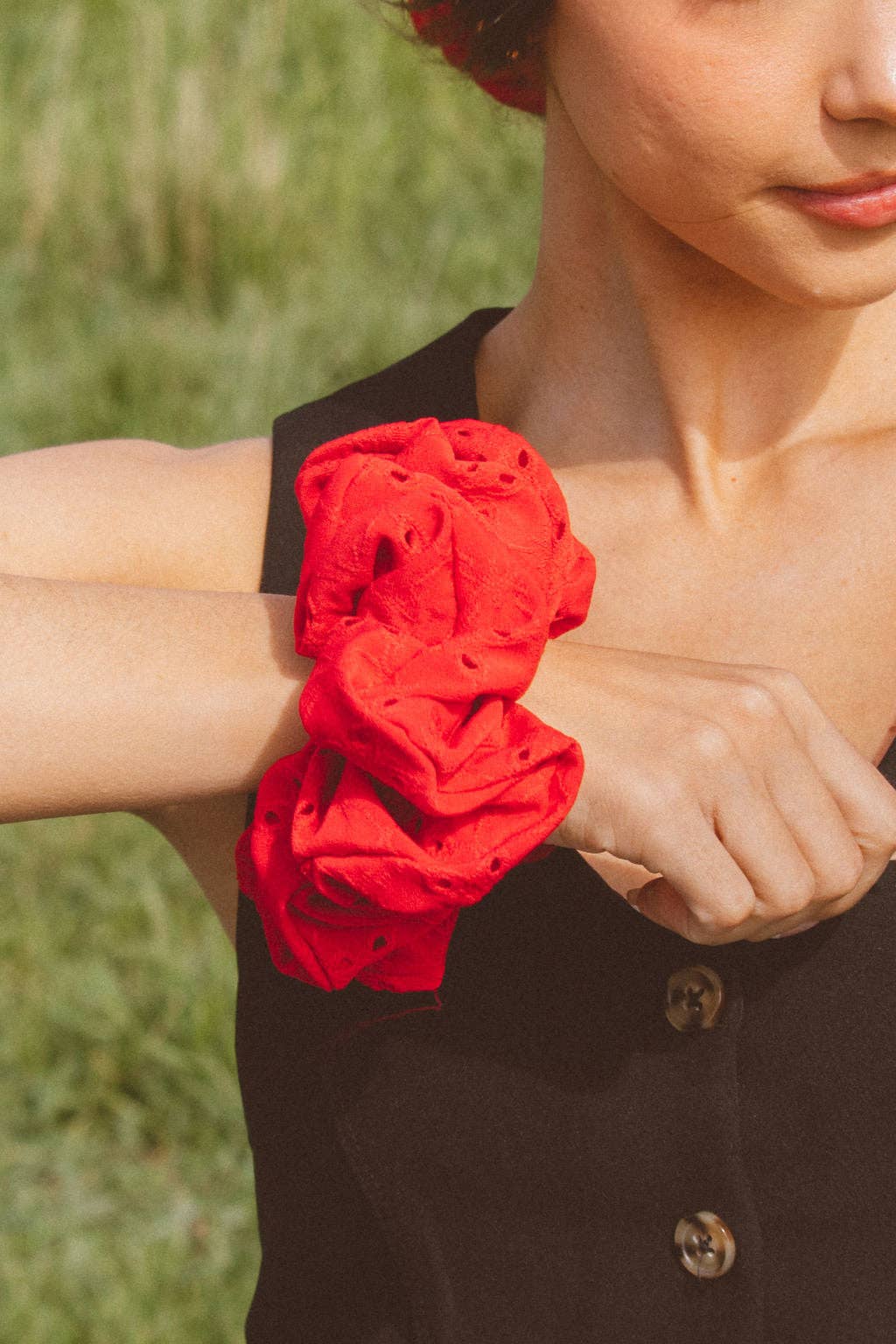 Red Eyelet Jumbo Scrunchie