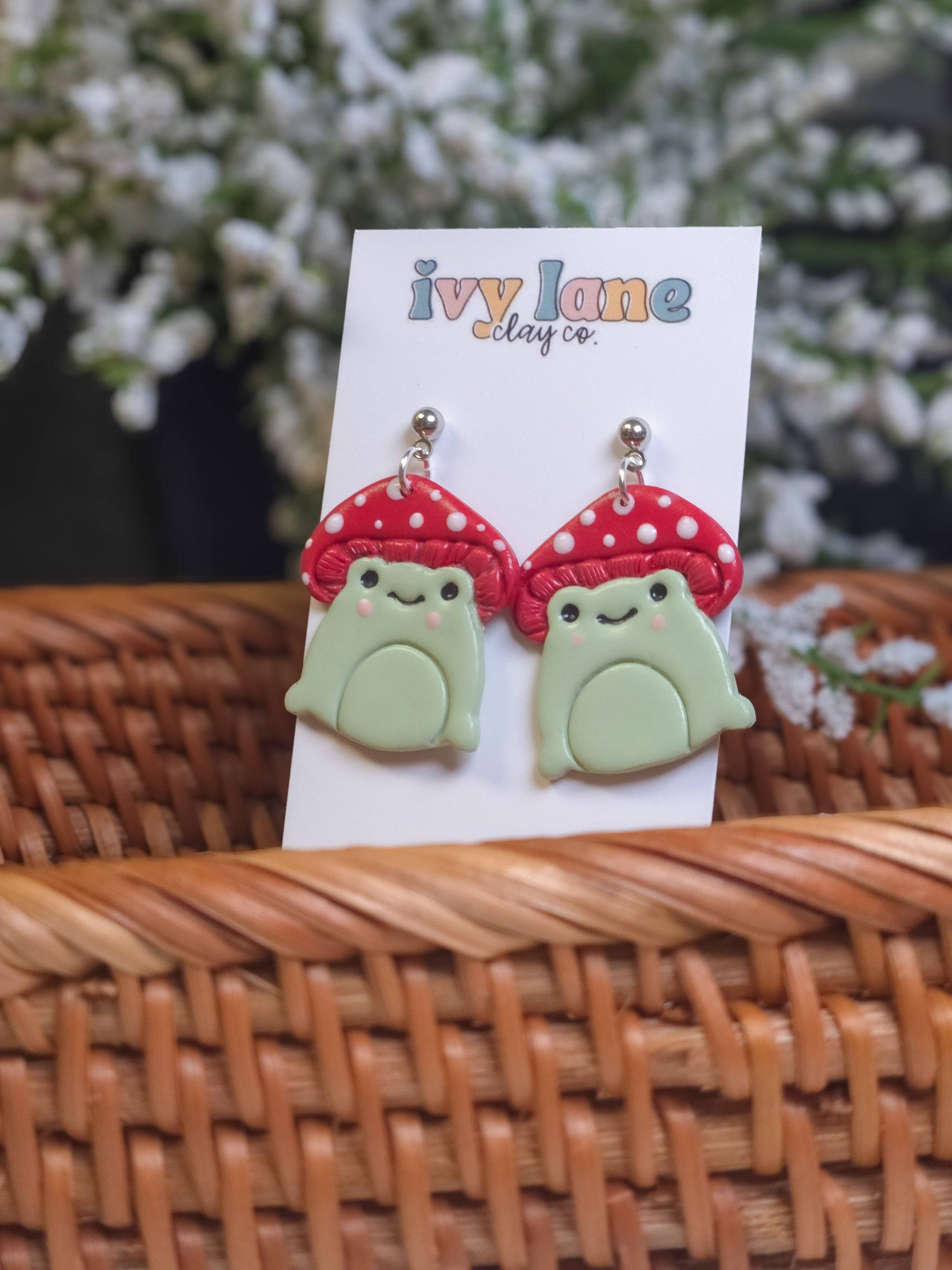 Mushroom Froggies | Cute Cottagecore | Polymer Clay Earrings