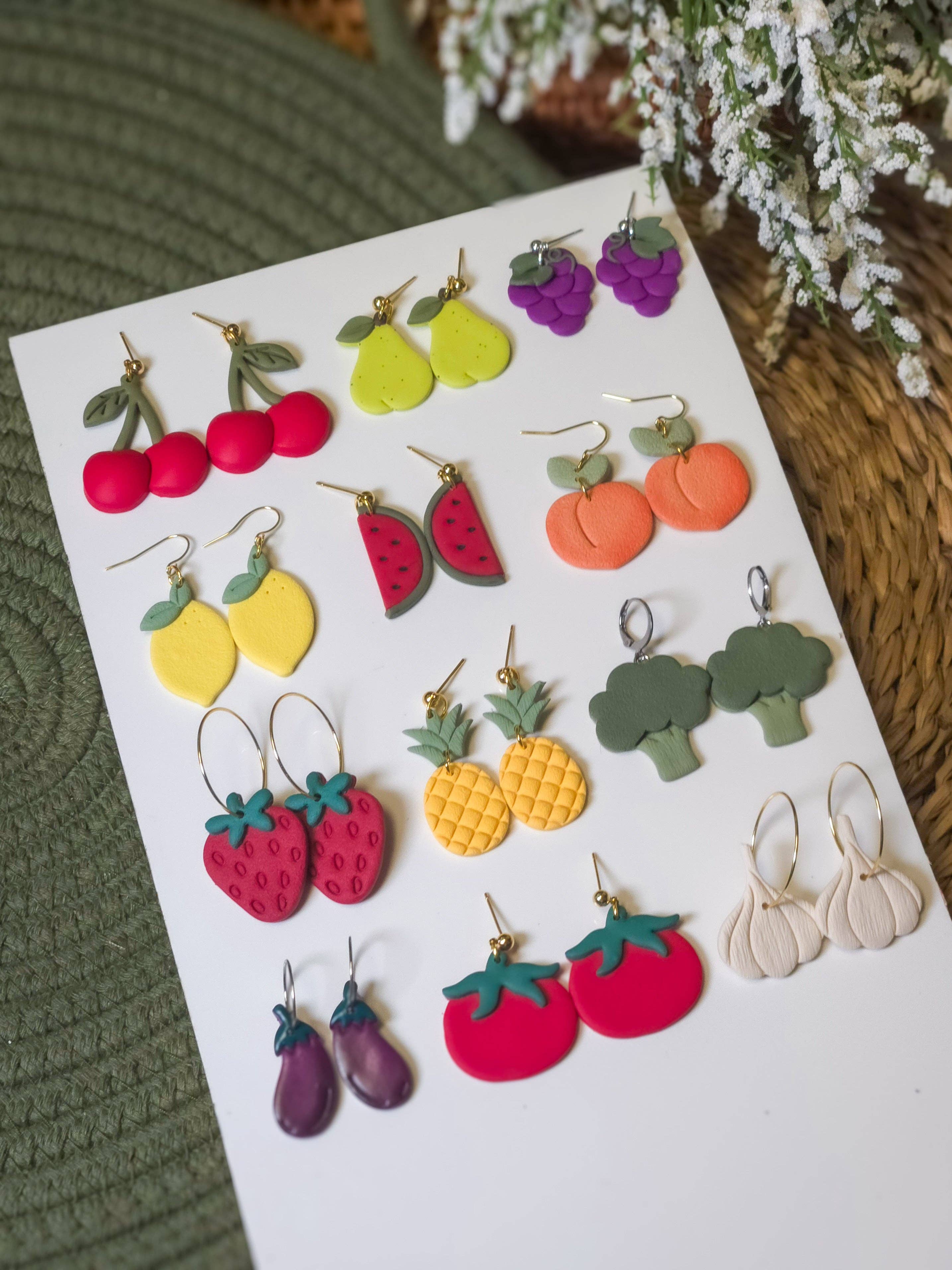 Strawberry Hoops | Fruit | Polymer Clay Dangle Earrings