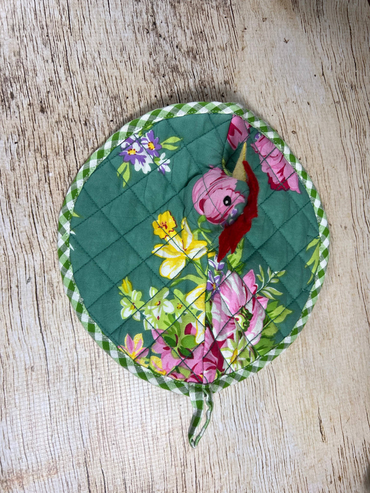 Happy Hen Potholder in Green Floral