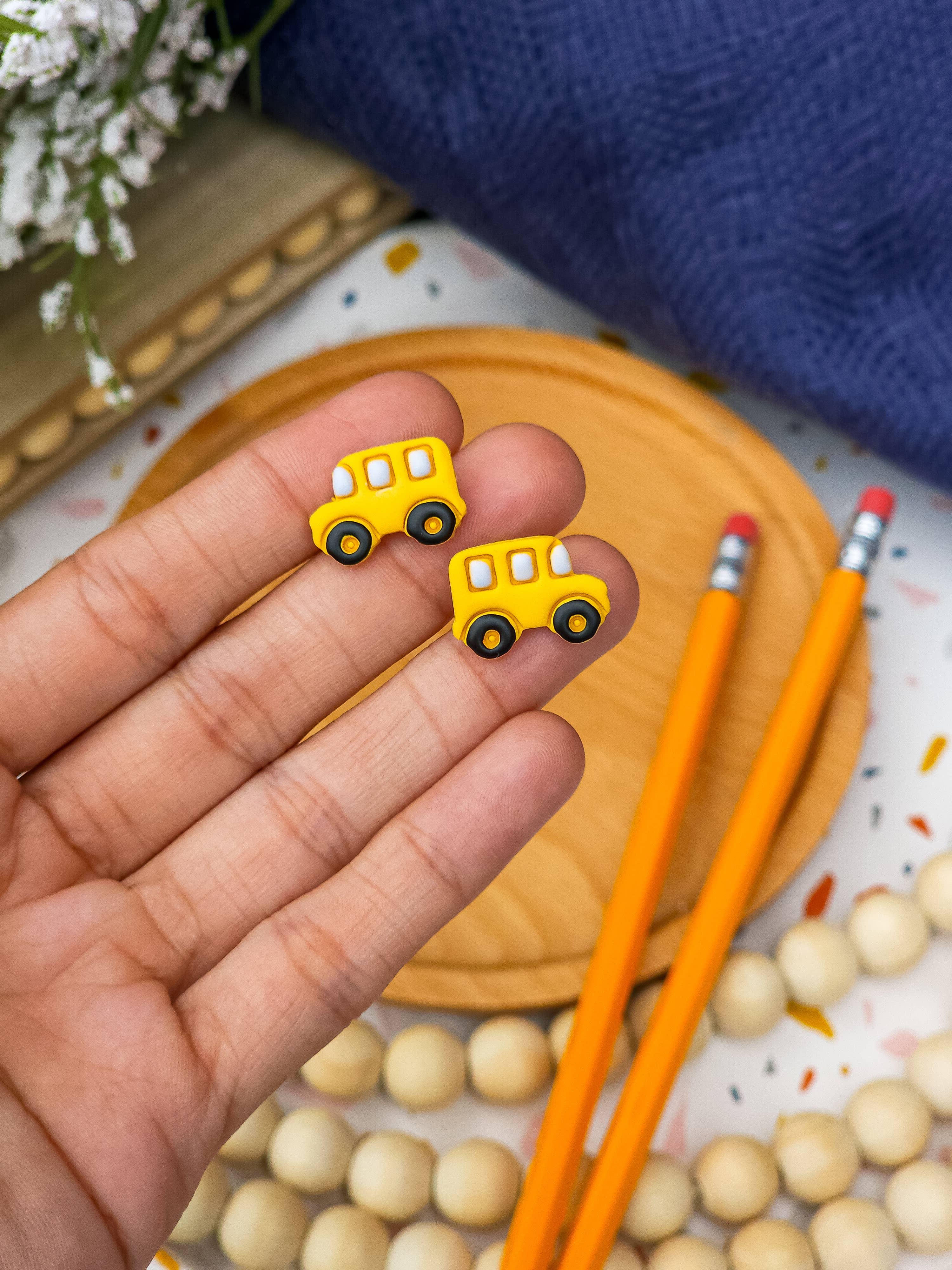 School Bus | Back To School | Polymer Clay Stud Earrings