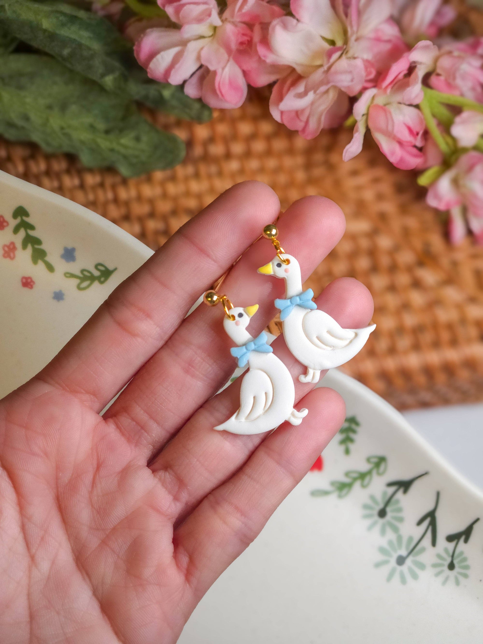 Vintage Geese | Cute Animals | Polymer Clay Dangle Earrings
