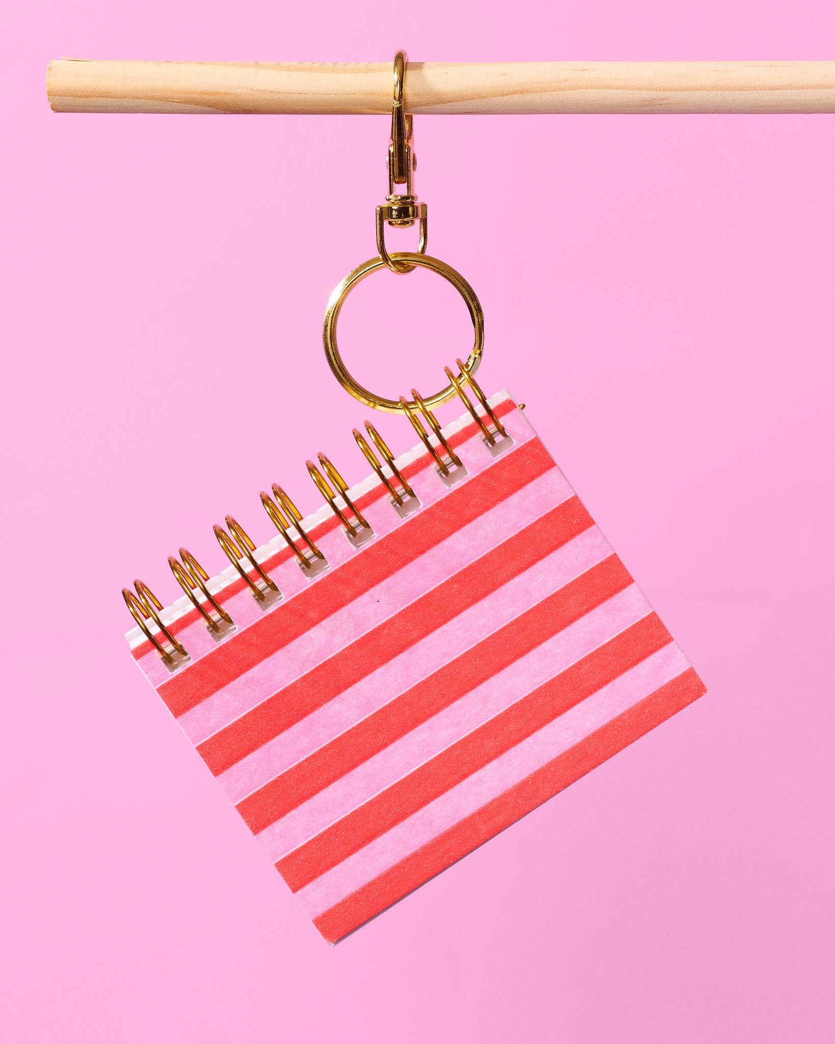 Letterpress Mini Notebook Bag Charm—Red Pink Cabana Stripe