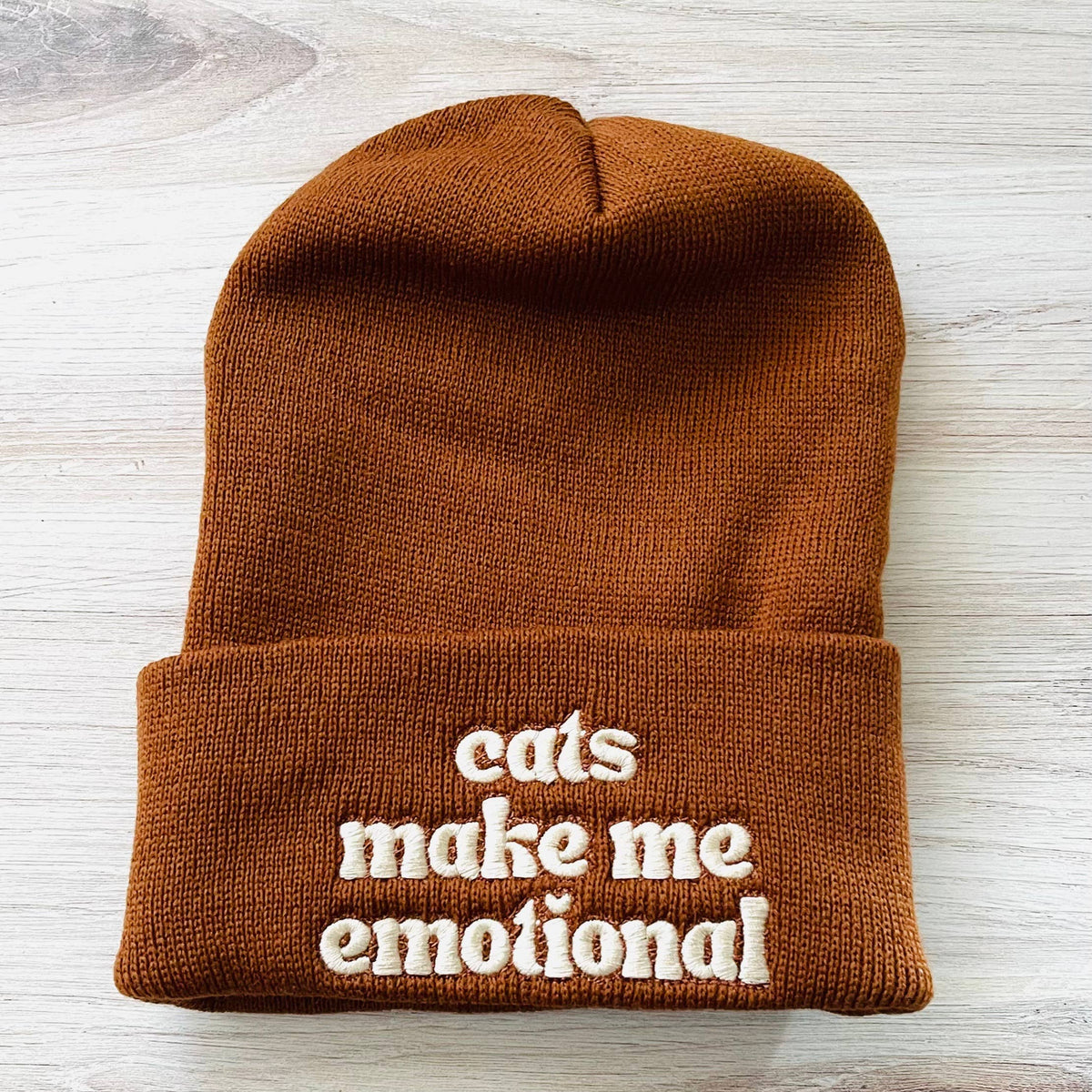 Cats make me emotional knit beanie hat Made in America