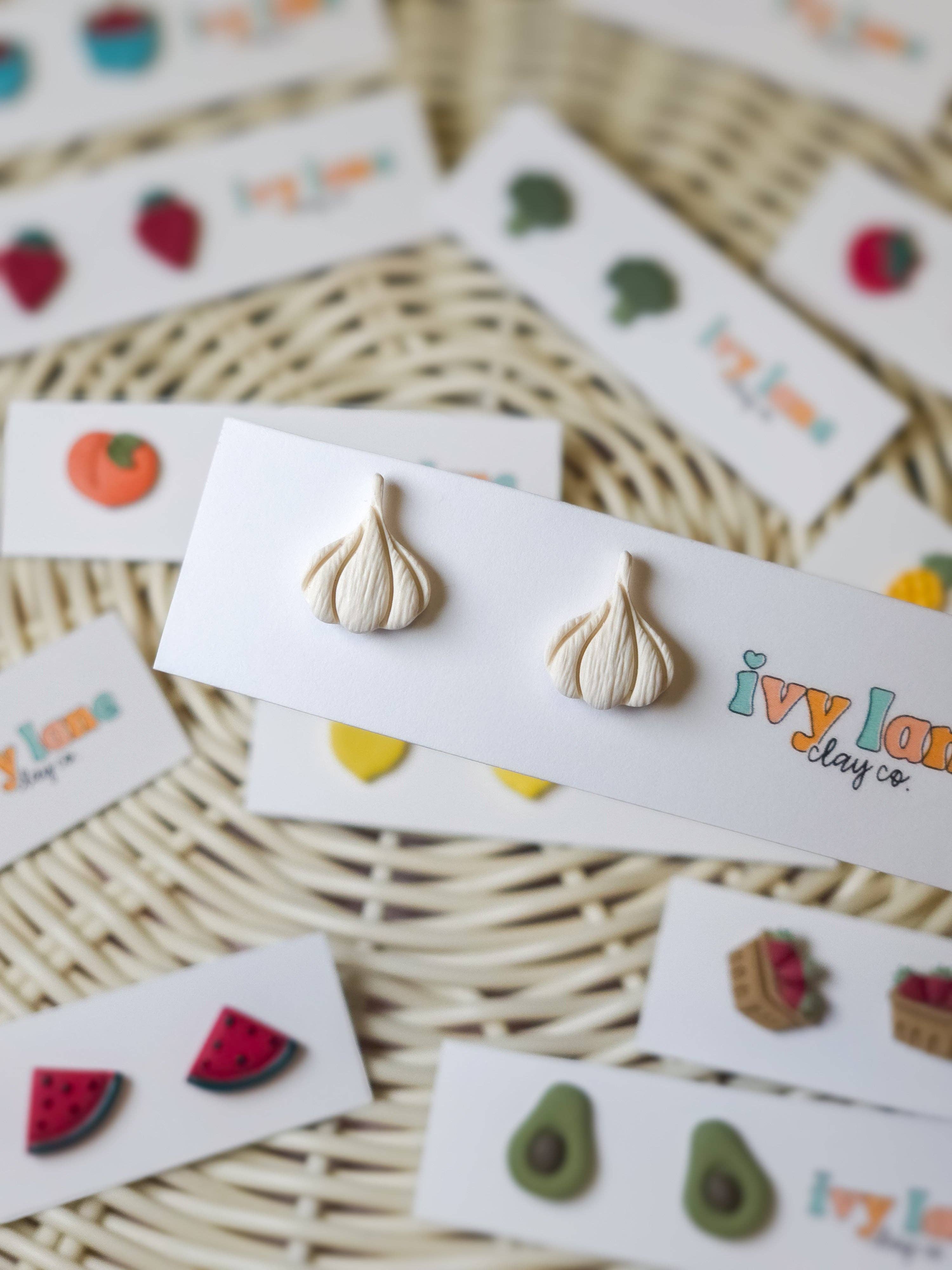 Garlic Stud Earrings | Fruits & Veggies | Polymer Clay