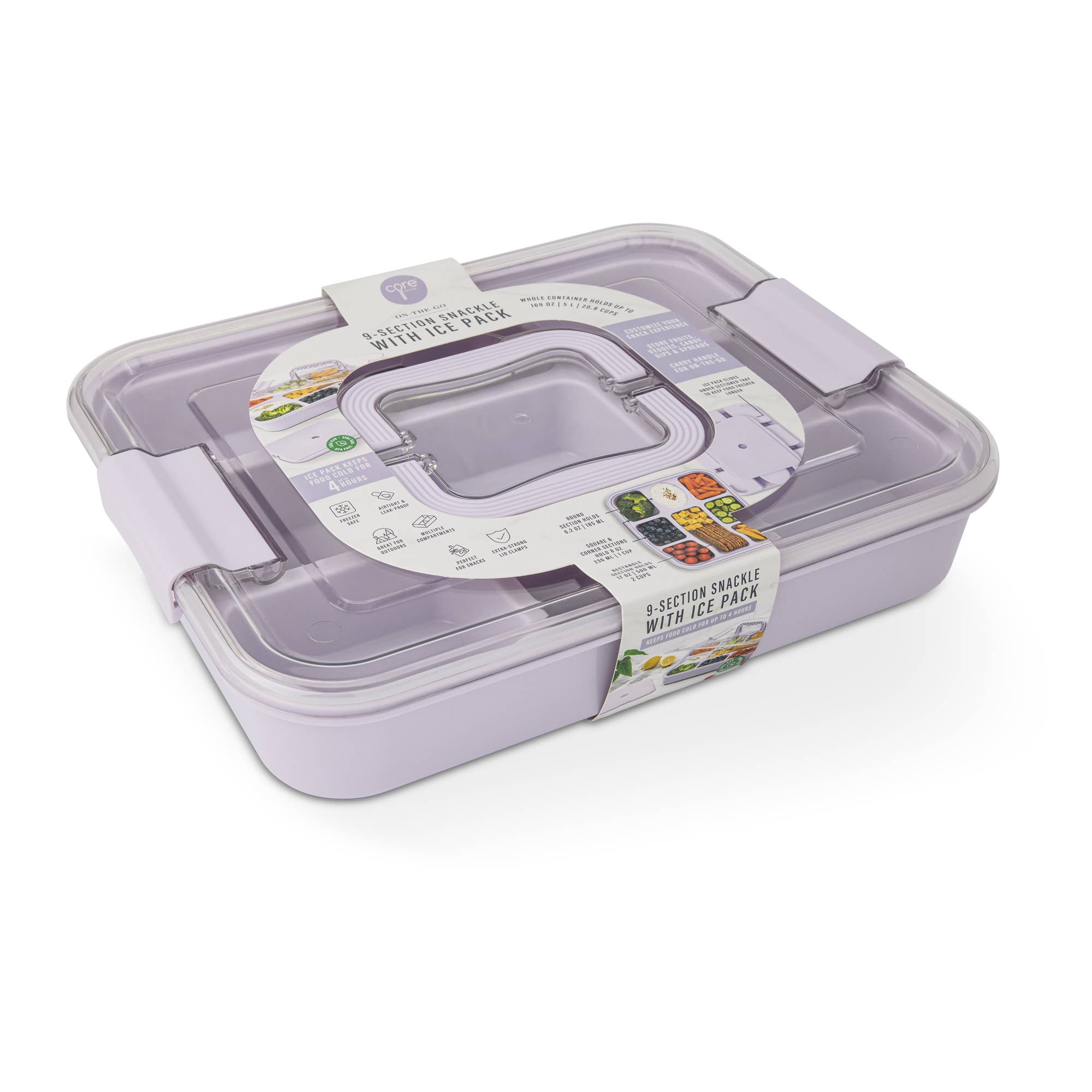 9 Section Snackle w/ Ice Pack & Handle Clip Lid - Pale Orchi