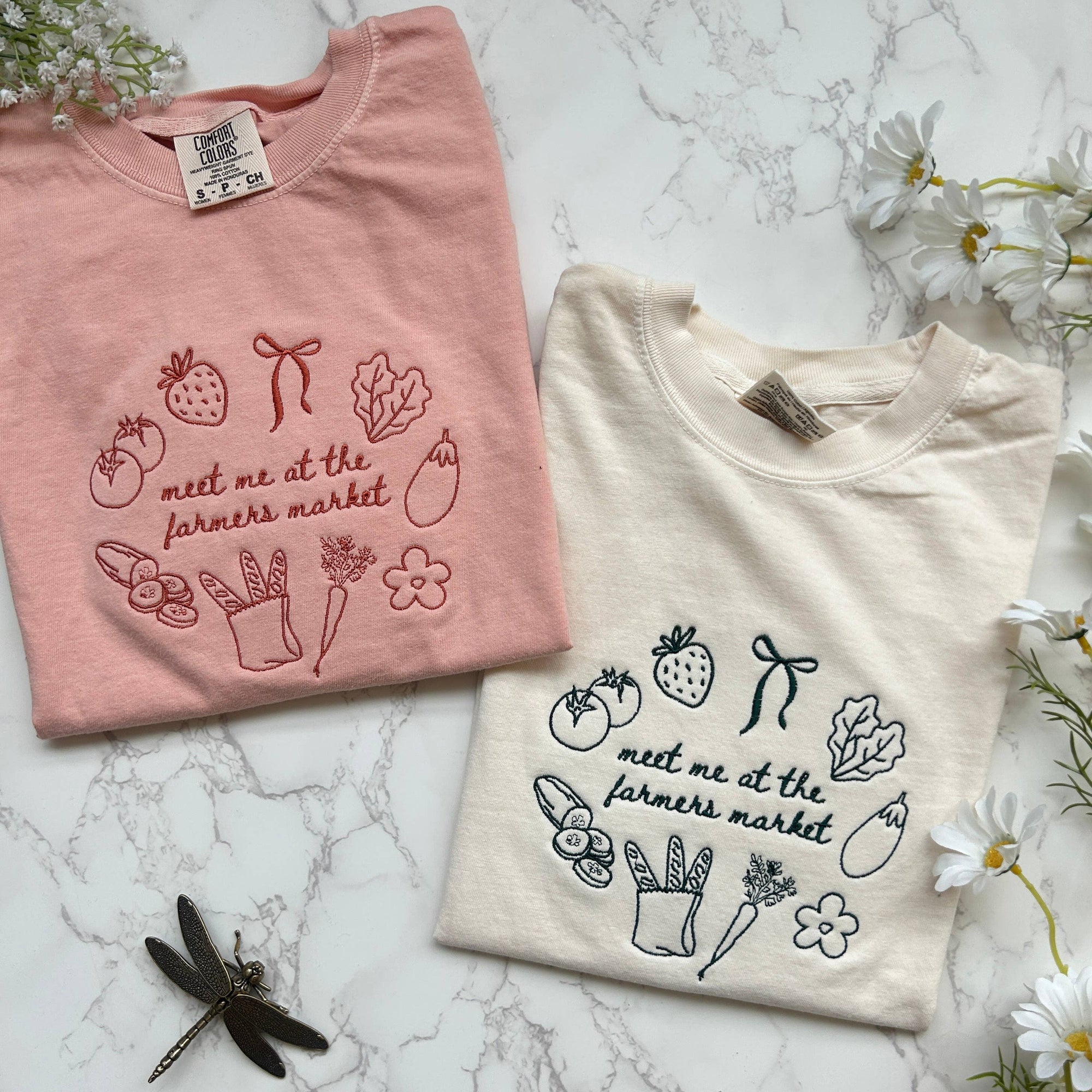 Embroidered Farmers Market Women's Crop Tshirt