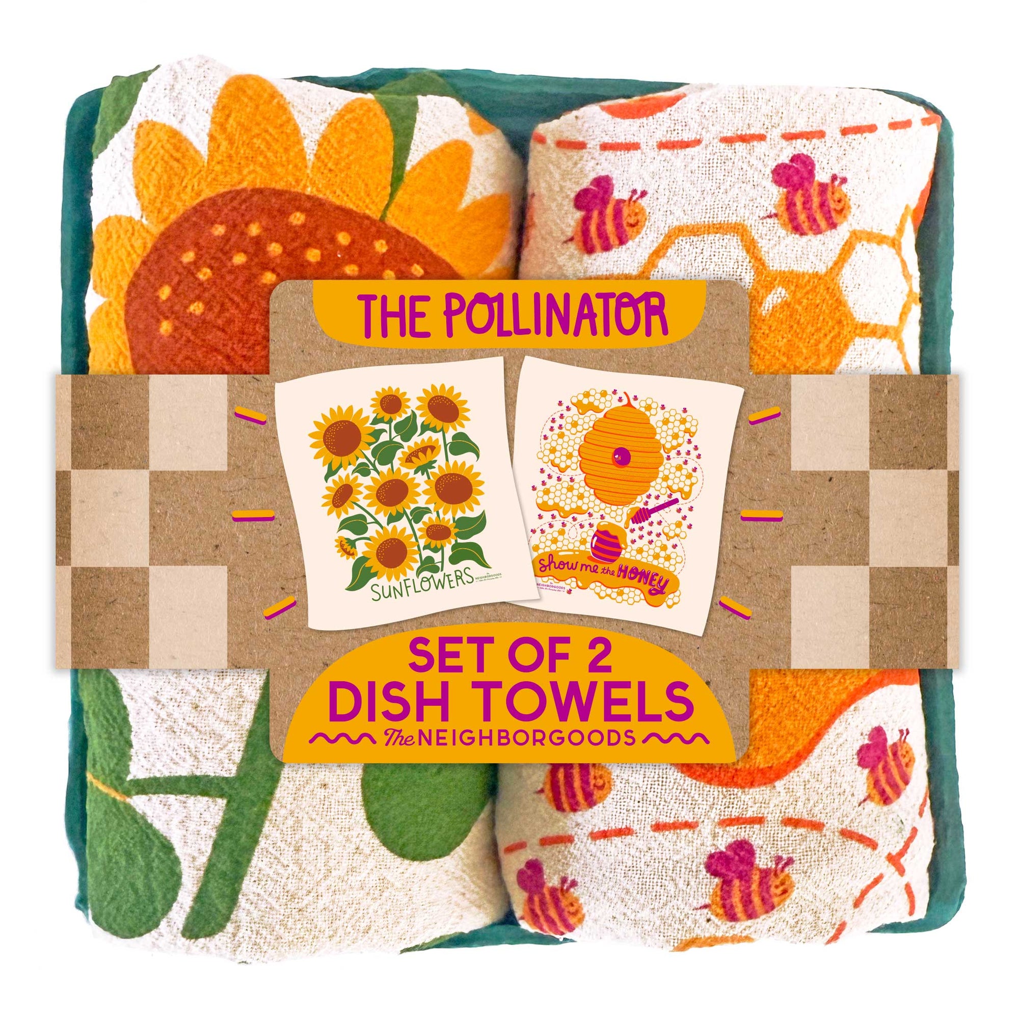 THE POLLINATOR (Sunflowers, Honey) - Tea Towel Set of 2